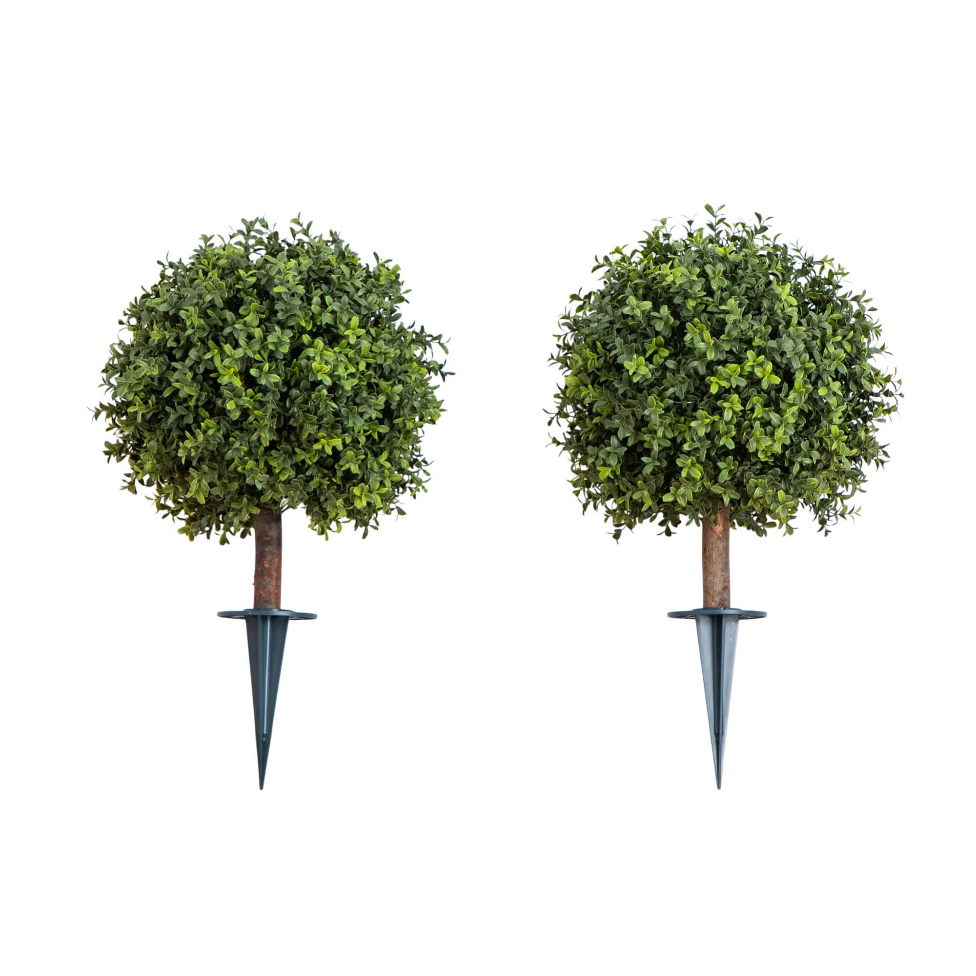 2ft. UV Resistant Artificial Boxwood Topiary with Integrated Ground Stake (Indoor/Outdoor) - Set of 2