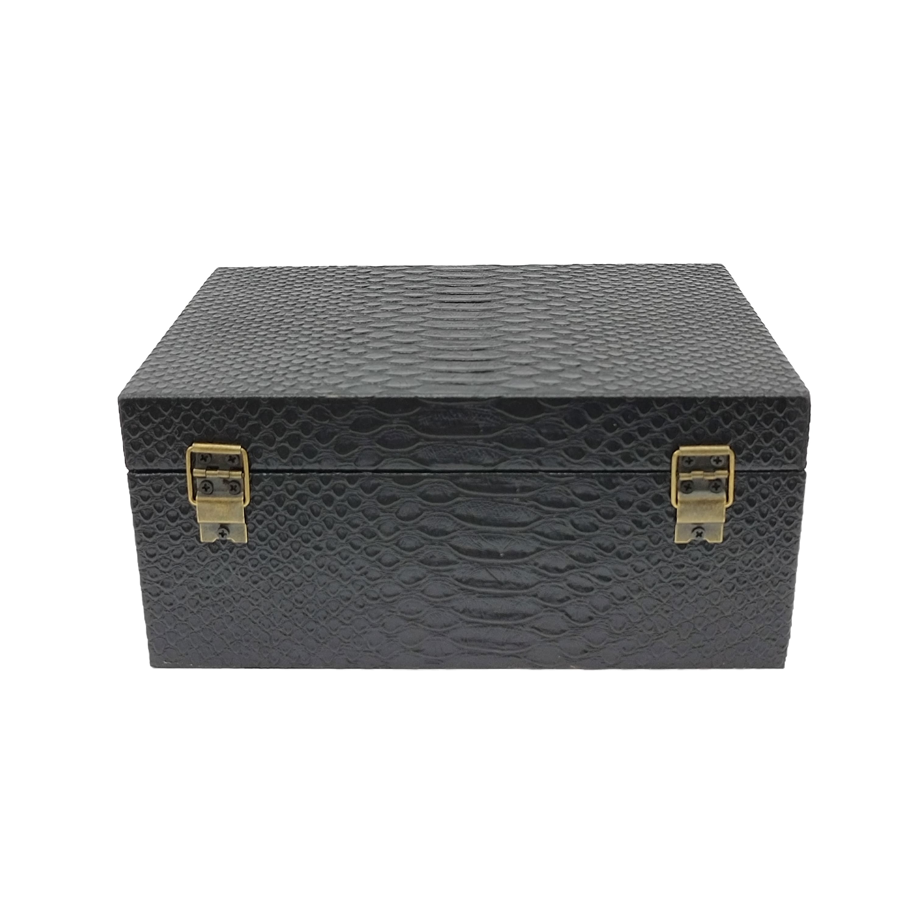 Black Faux Crocodile Embossed Decorative Box with Skull by Ashland
