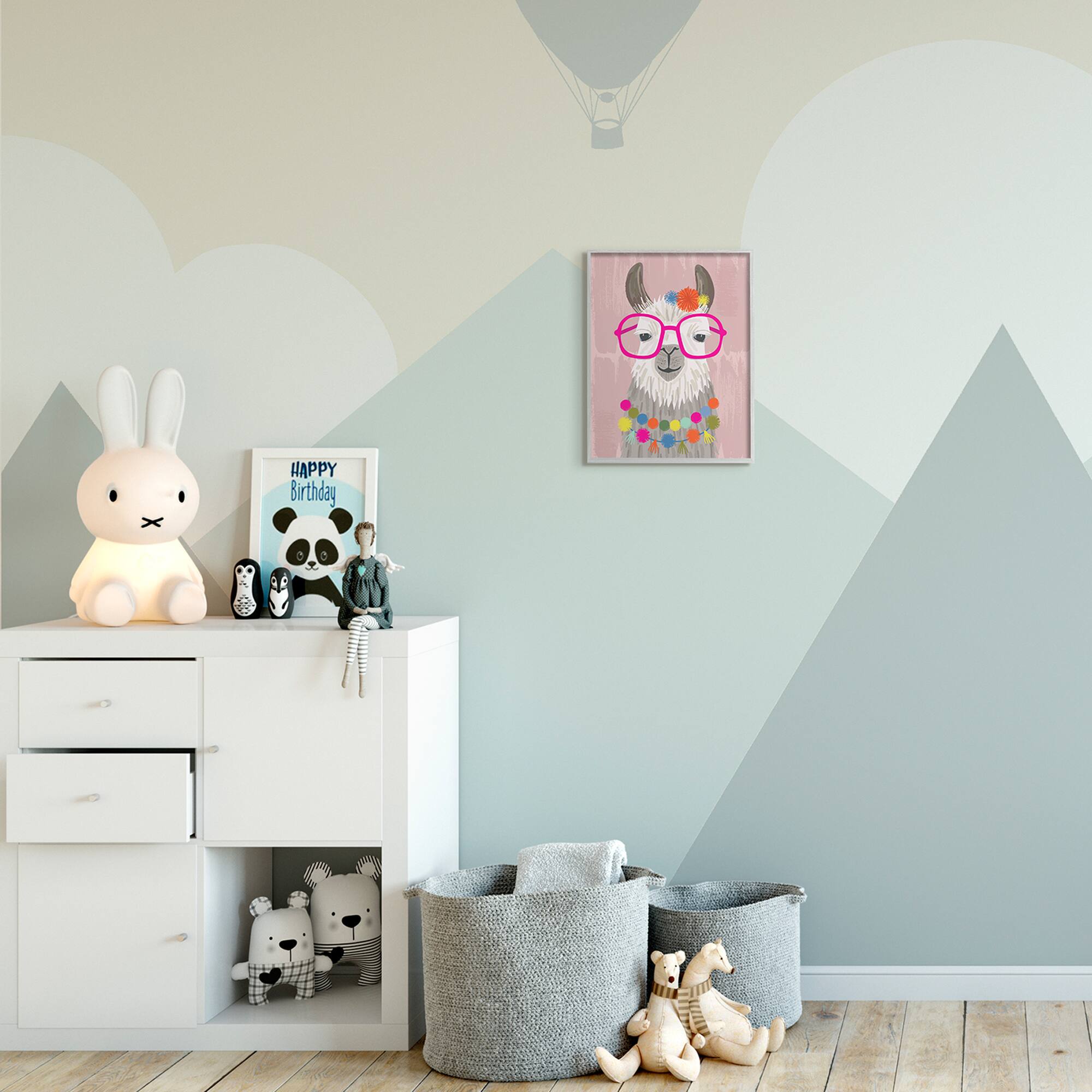 Stupell Industries Llama Silly Glasses Polka Dots Festive Animal in Gray Frame Wall Art