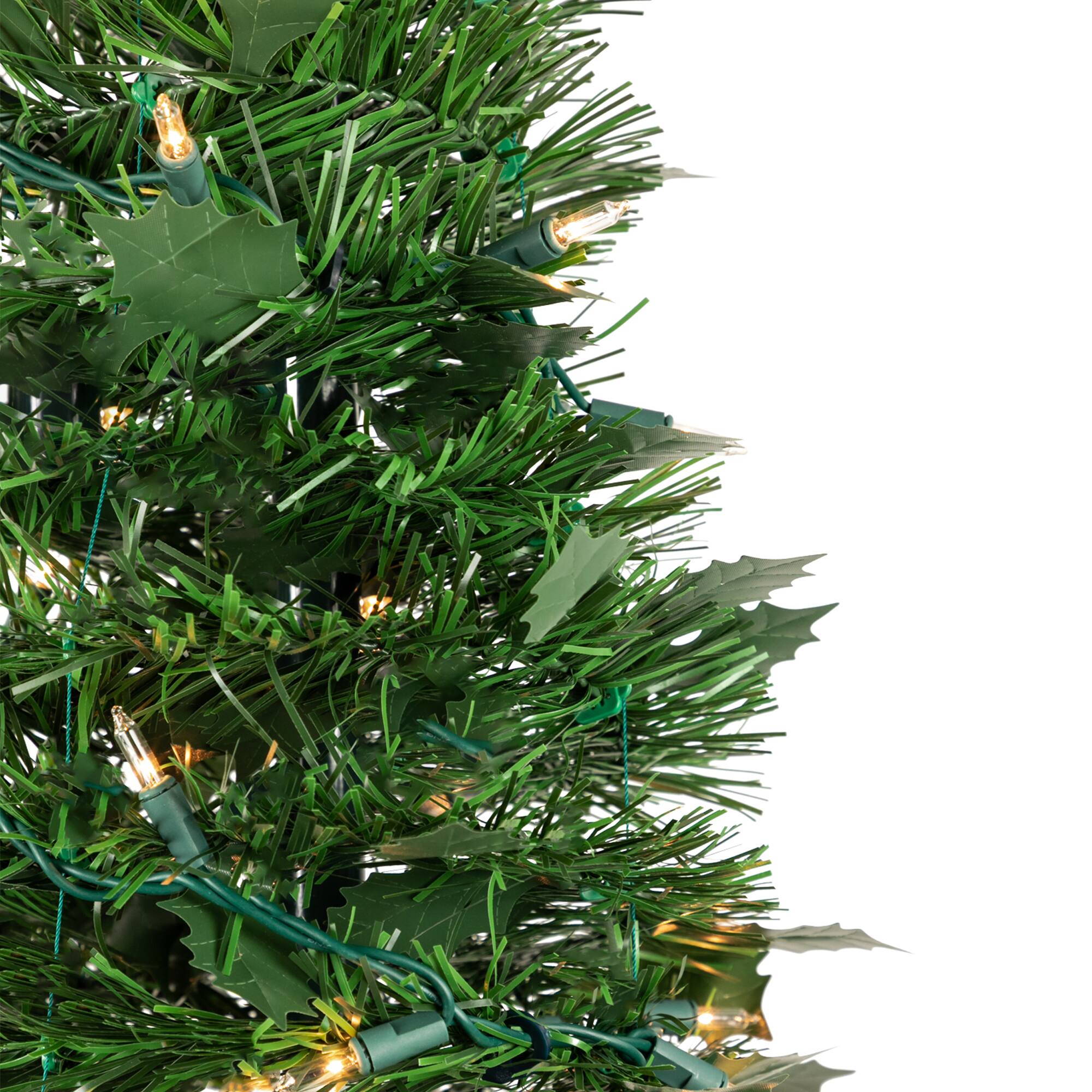 4ft. Pre-Lit Green Tinsel Pop-Up Artificial Christmas Tree, Clear Lights
