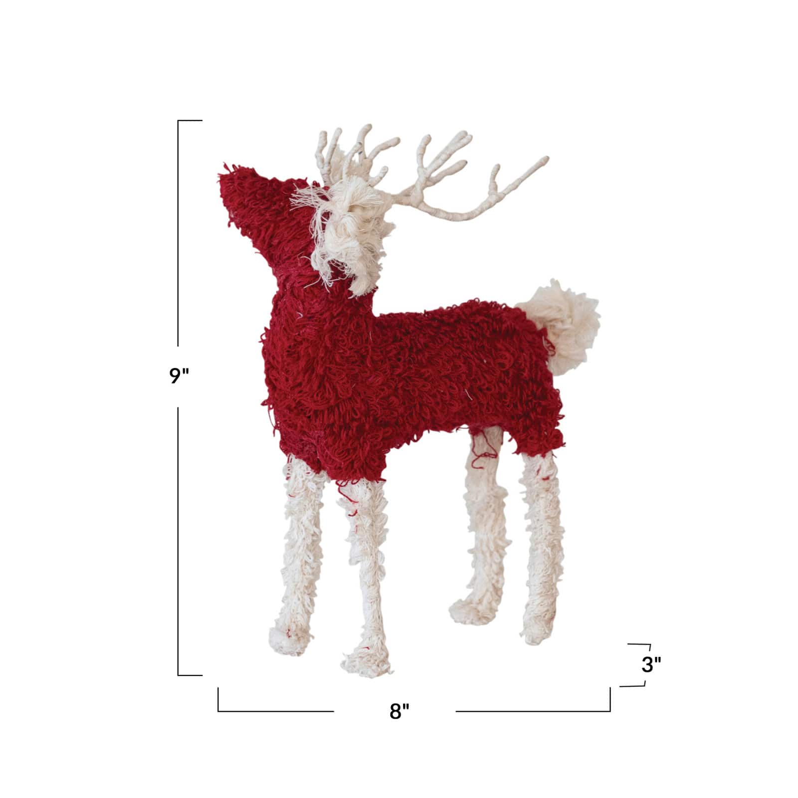 Hello Honey® 9" Red & White Bouclé Cotton Knit & Wire Reindeer Accent