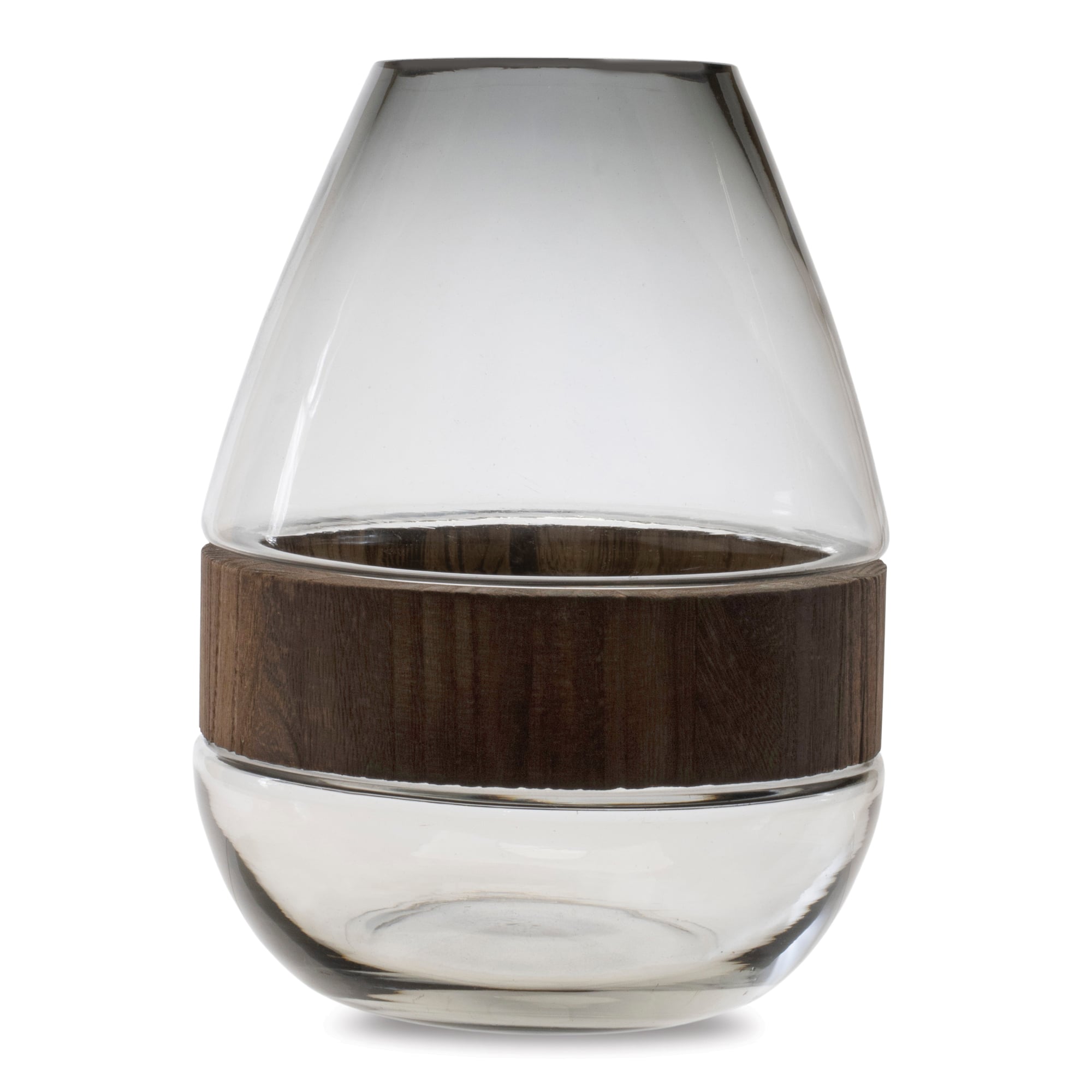 Gray Glass Vase with Natural Wood Accent