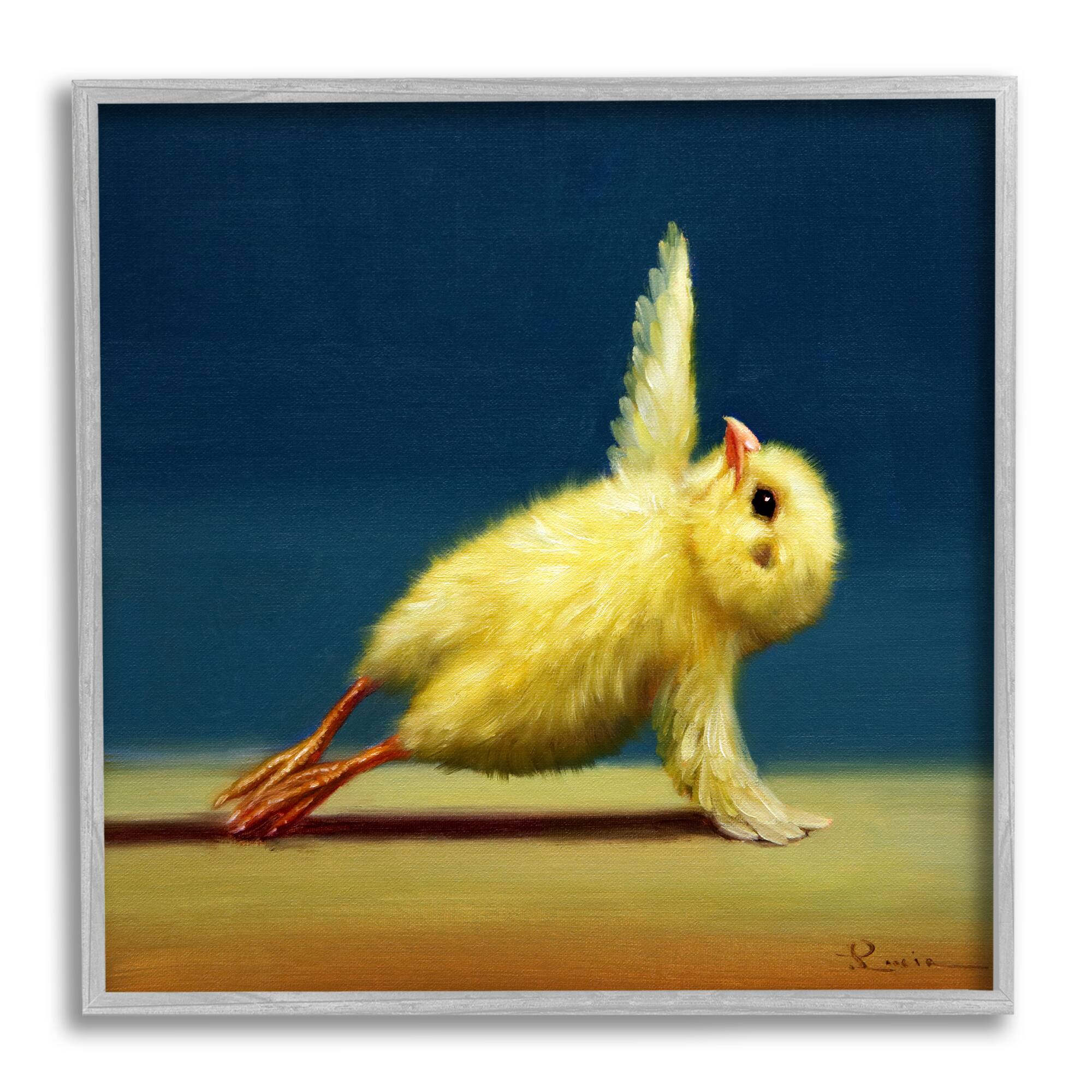 Stupell Industries Cute Yellow Chick Stretching Yoga  Framed Giclee Art