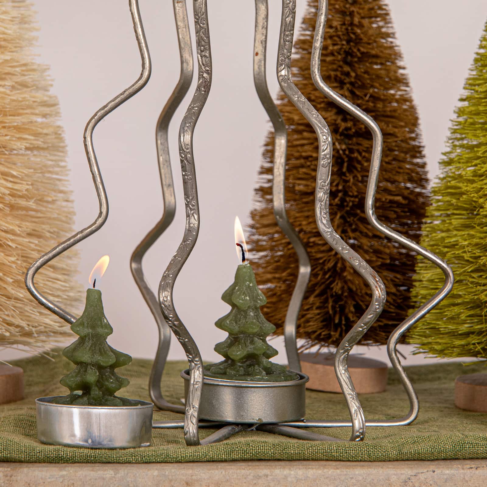 Unscented Evergreen Tree Tea Lights, Set of 9