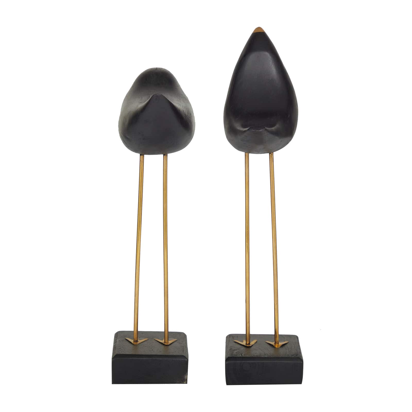 Black Wood Traditional Bird Sculpture, Set of 2" 13", 11"
