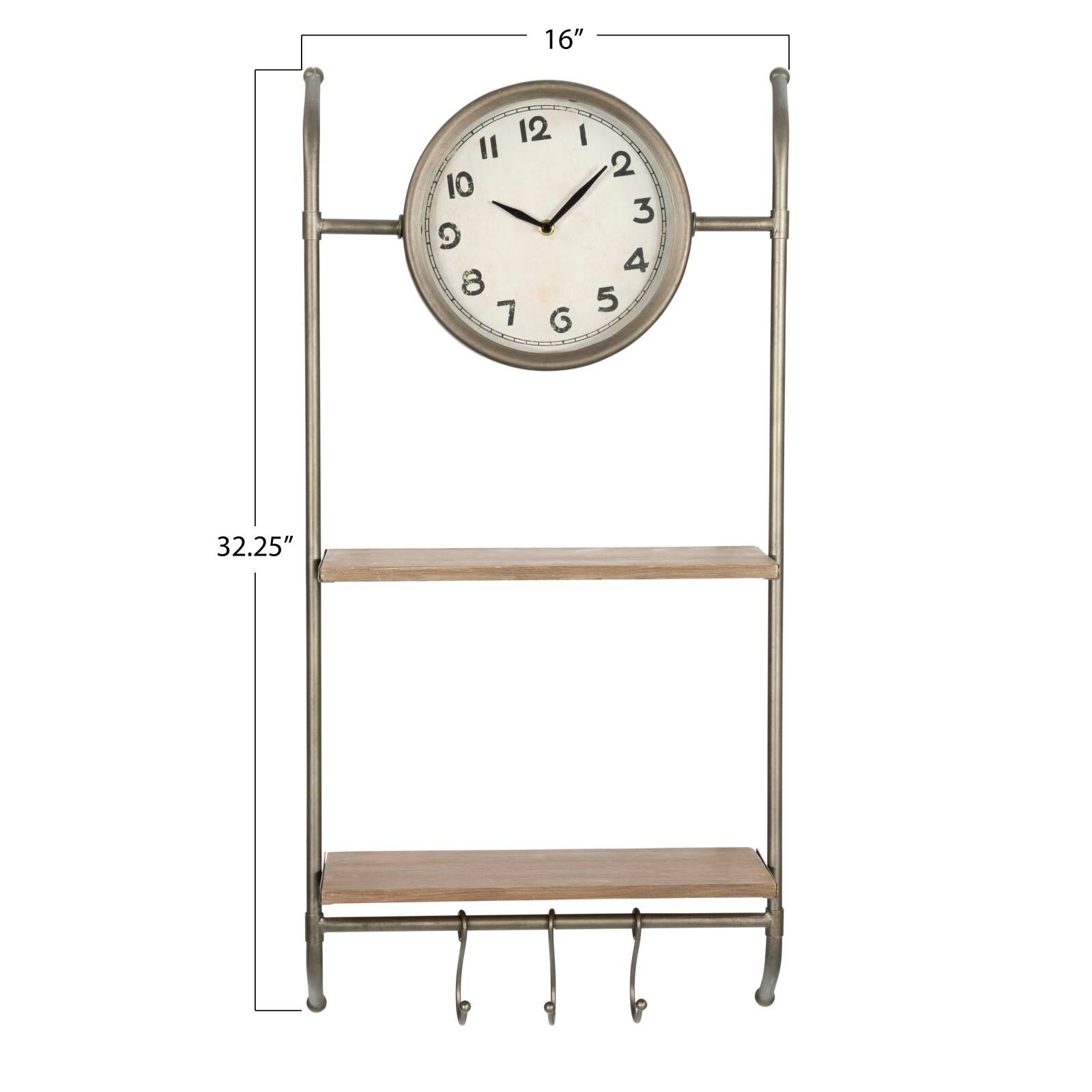 Hello Honey® Gold Wall Clock with 2 Shelves & 3 Hooks