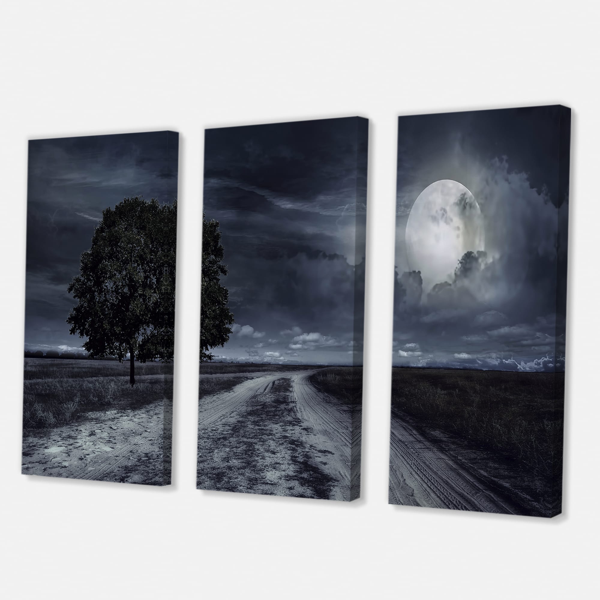 Designart - Paved Road Under A Full Moon - Nautical & Coastal Canvas Wall Art Print