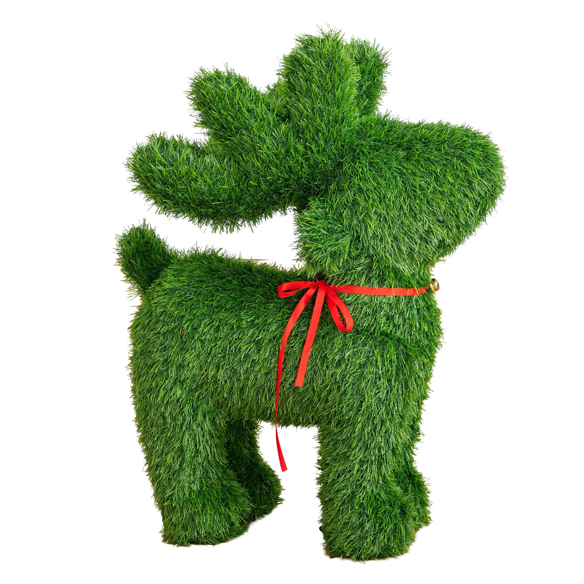 Nearly Natural 2ft. Green UV Resistant Artificial Christmas Grass Garden Plush Topiary Reindeer