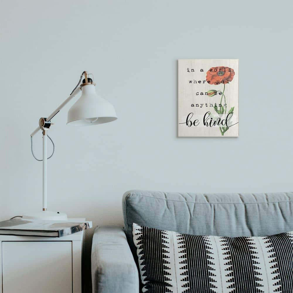 Stupell Industries Be Kind Phrase Motivational Attitude with Red Poppy Wood Wall Plaque