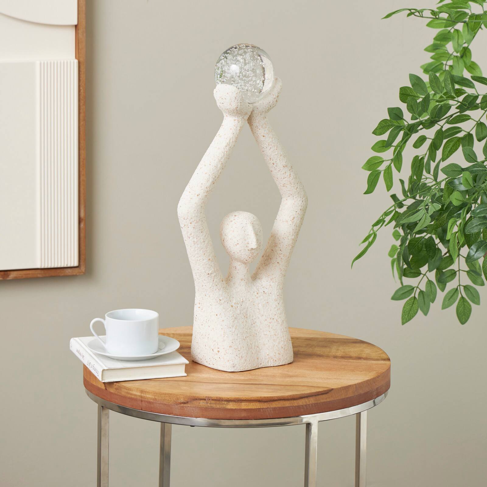 20.75" Cream Polystone People Abstract Textured Sculpture