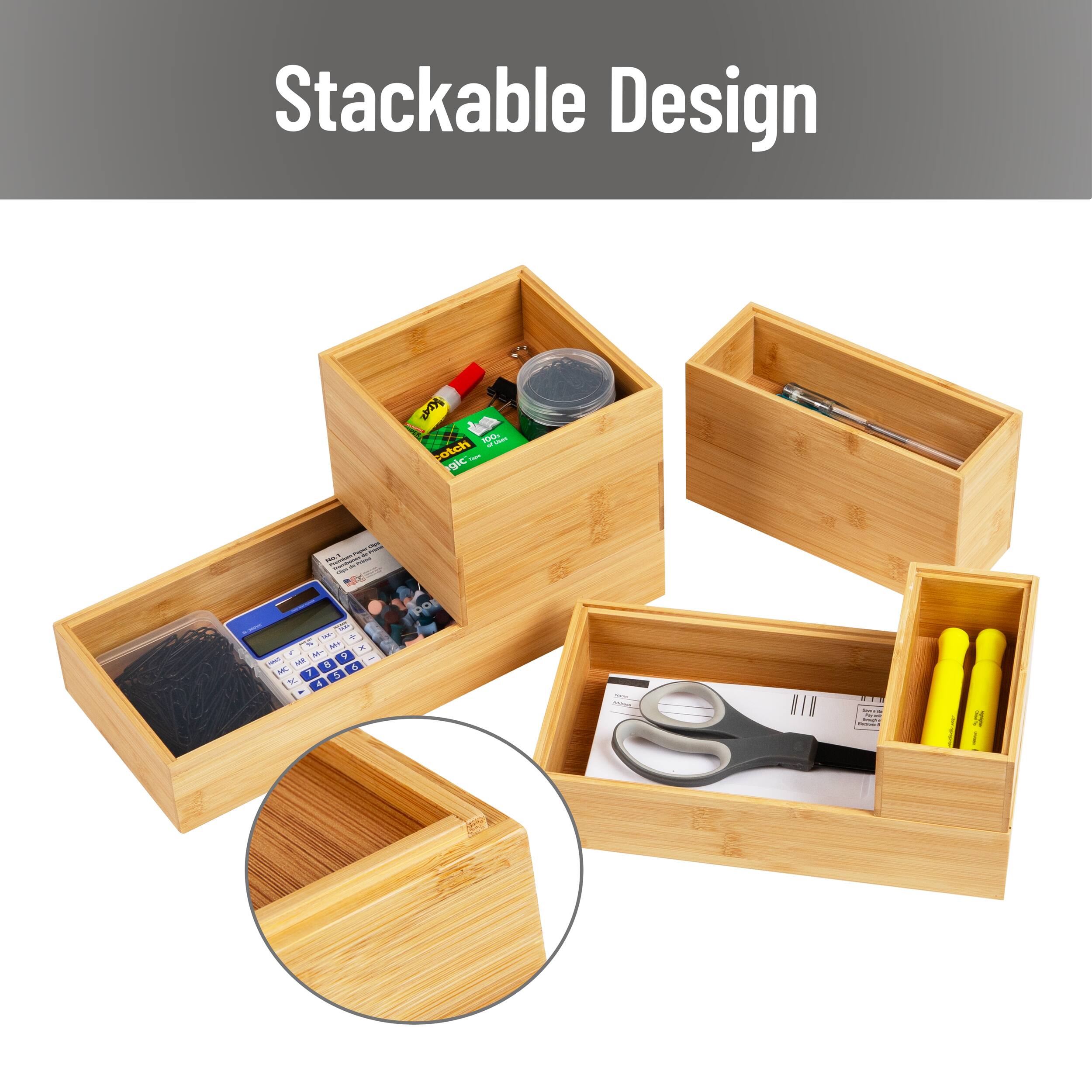 Mind Reader 7-Piece Bamboo Drawer Organizer Set, Brown