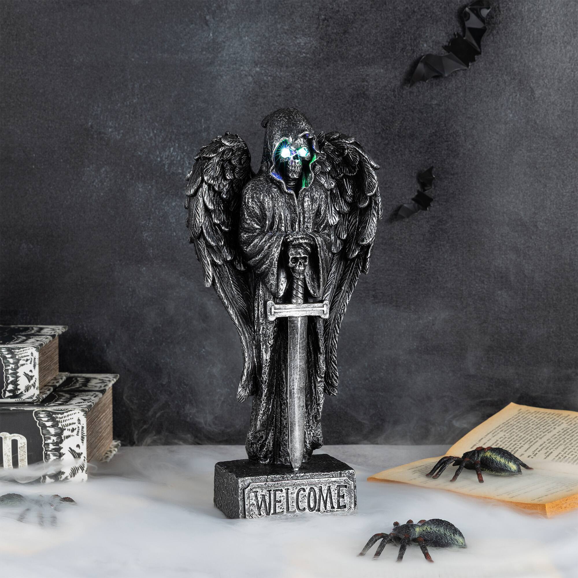 Glitzhome® 12" Halloween Lighted Resin Grim Reaper Table Decor with Timer