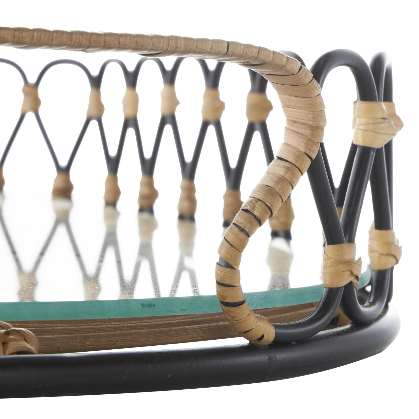 22" Black & Brown Décor Tray with Glass Base