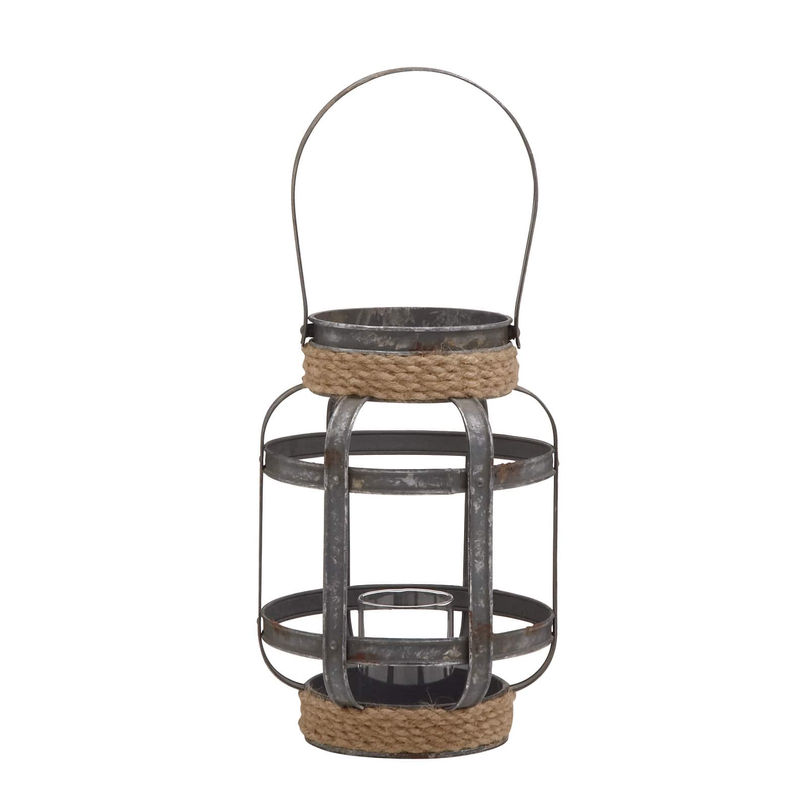 12" Gray Iron Industrial Candle Holder Lantern
