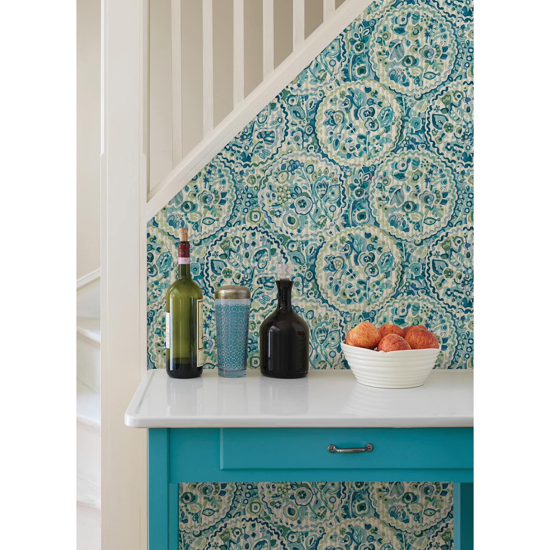 Caroline et Bettina Teal Camille Peel & Stick Wallpaper
