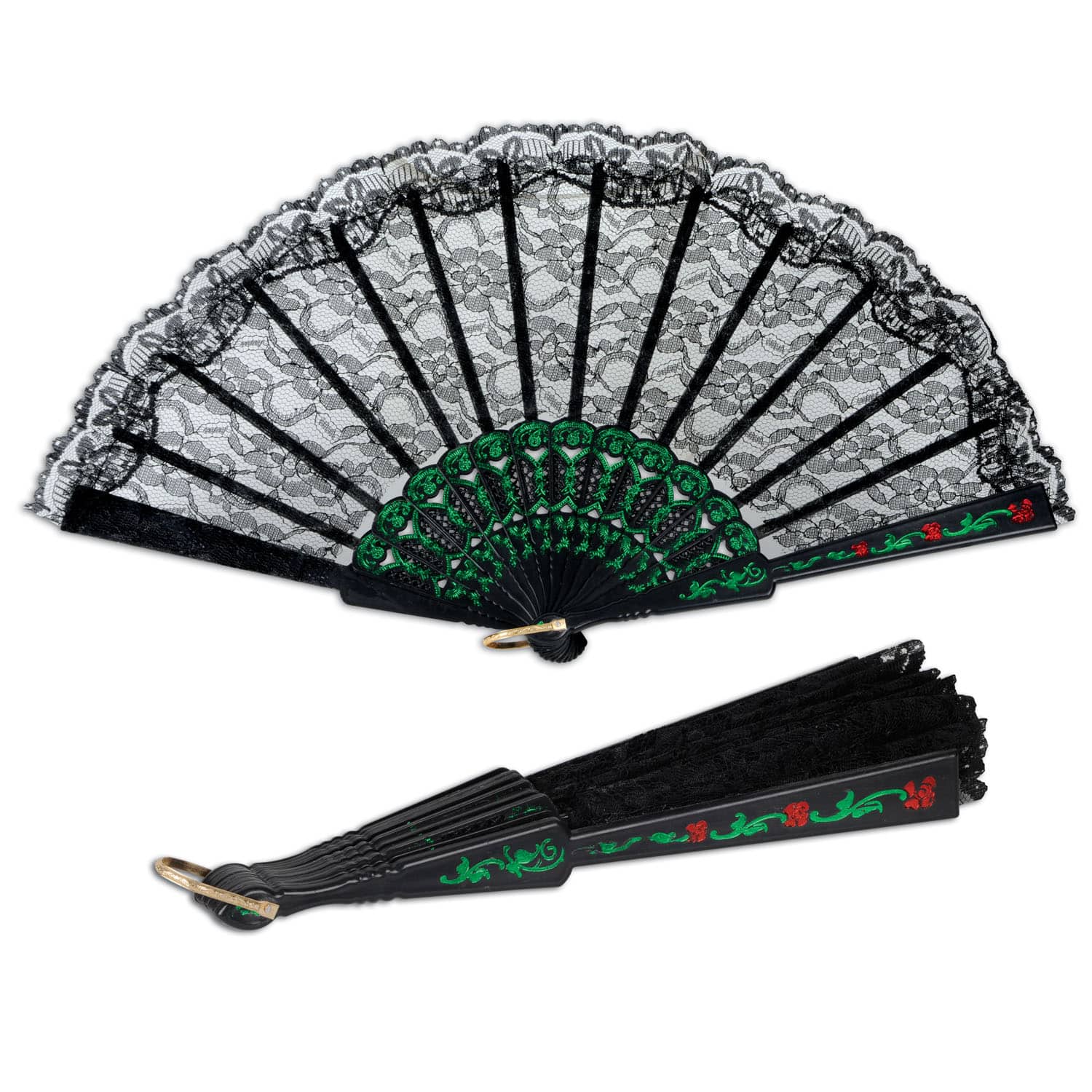 Beistle 9.5" Black Lace Foldable Fiesta Fans, 2ct.