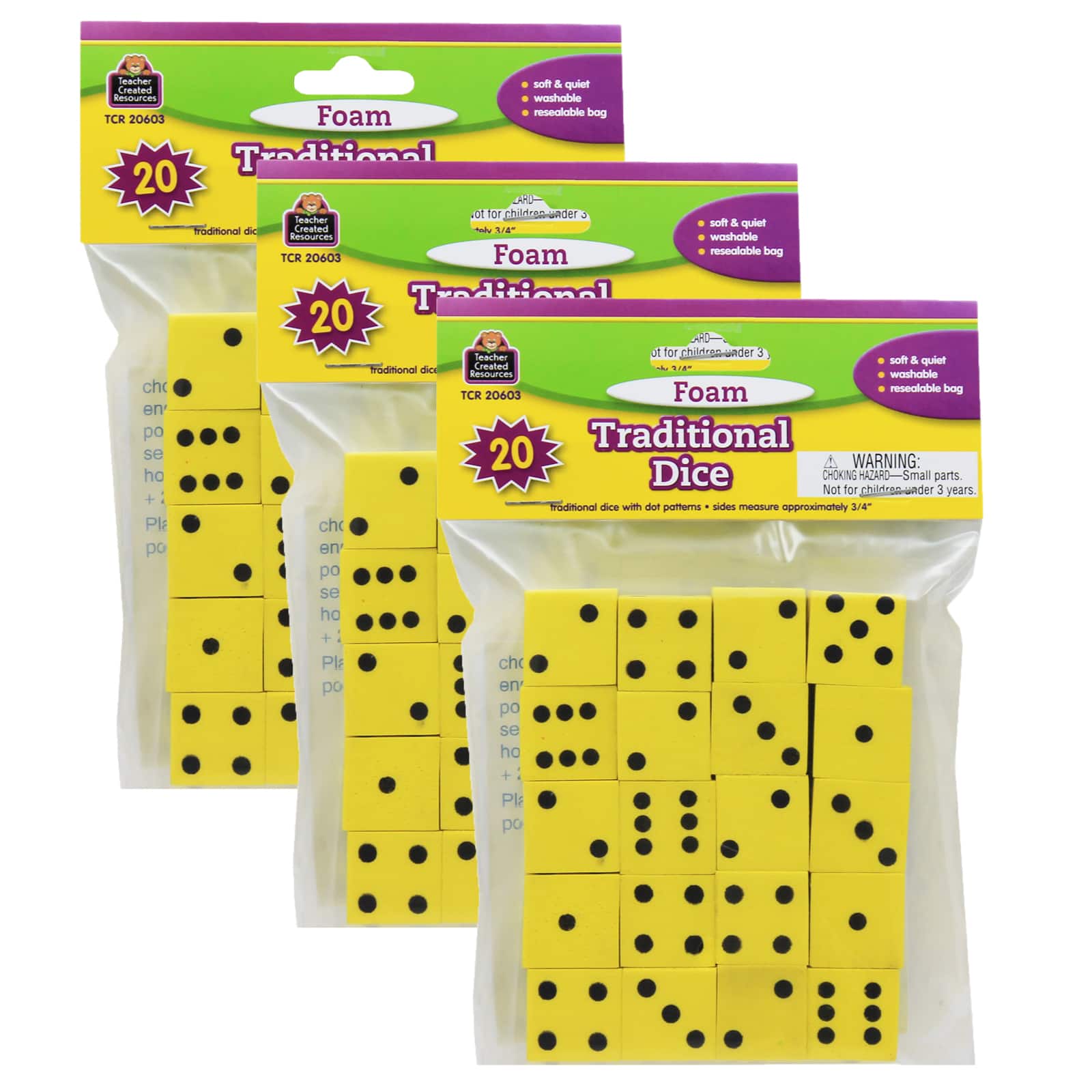 Teacher Created Resources® 3/4" Foam Traditional Dice, 3 Packs of 20
