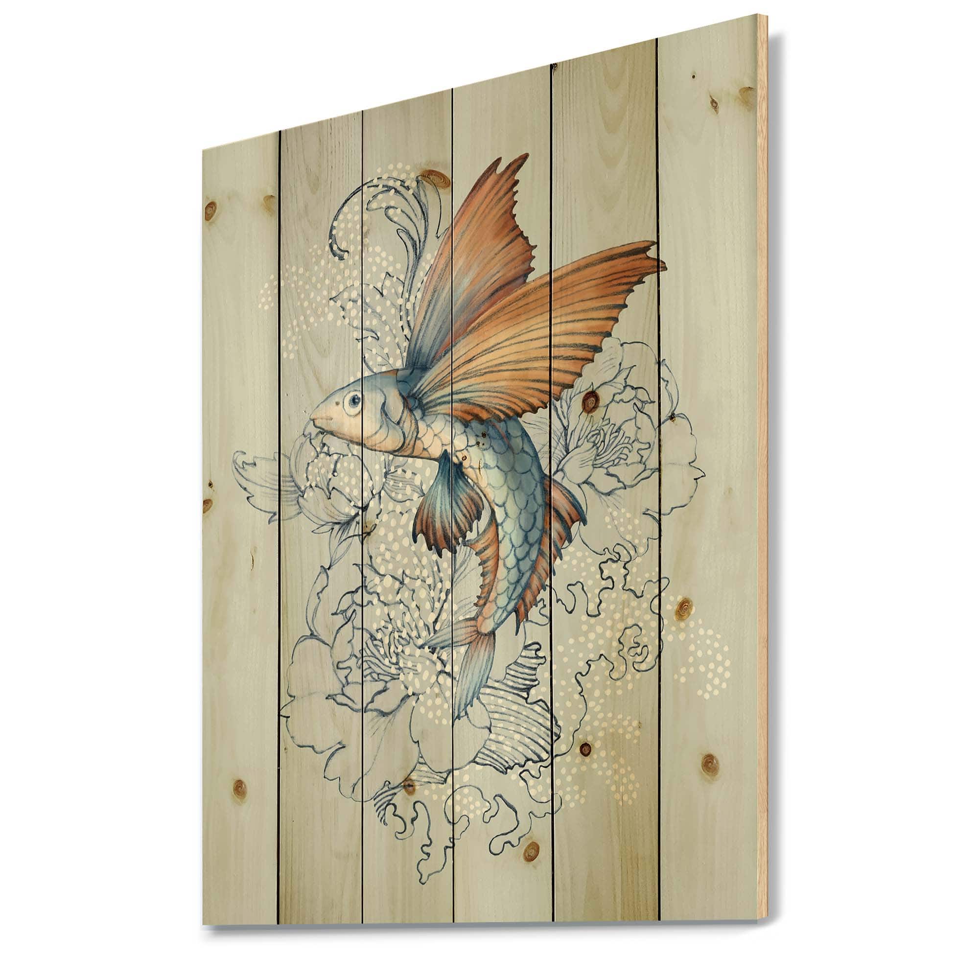 Designart - Flying Fish On Peonies
