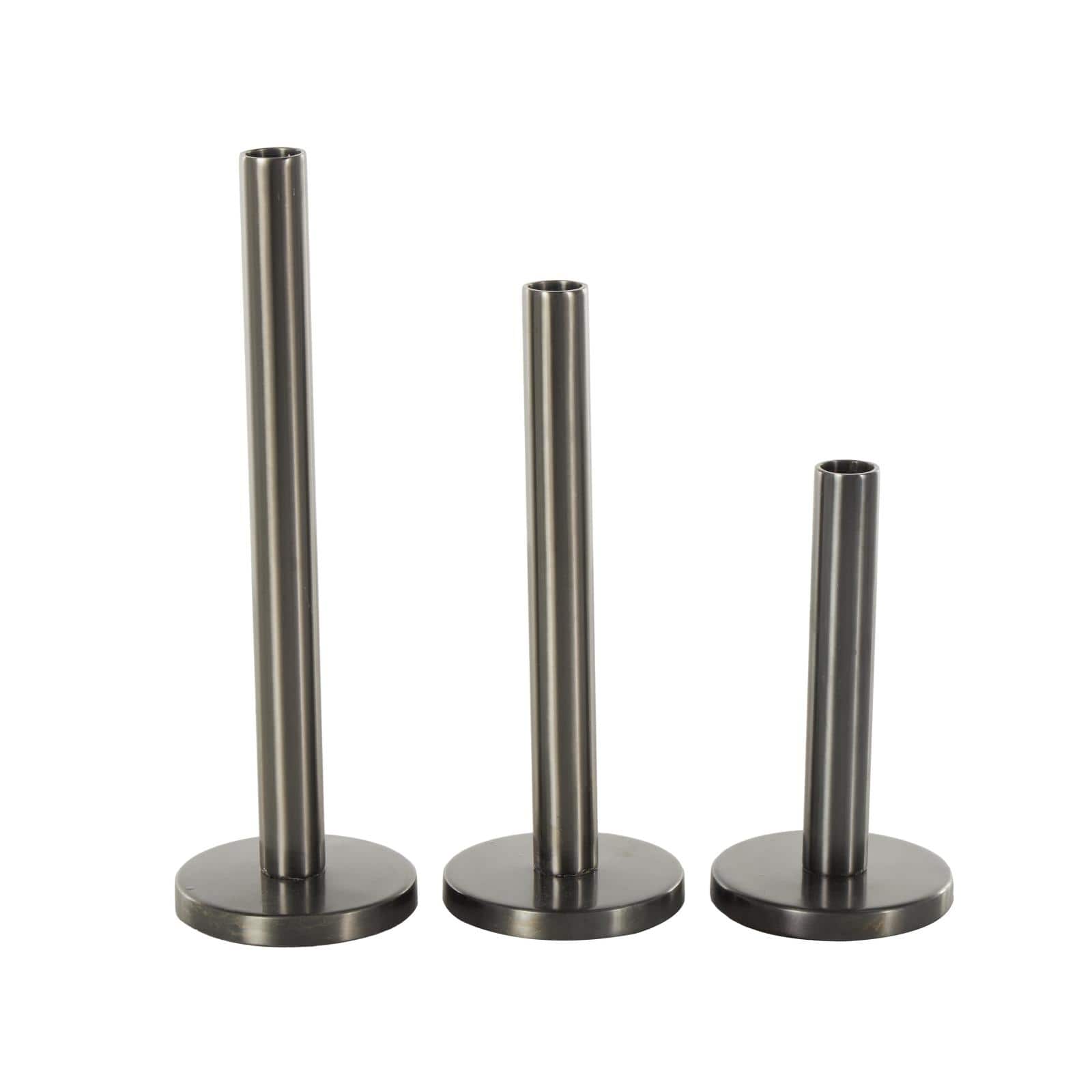 Silver Stainless Steel Slim Decorative Candle Holder with Round Base Set