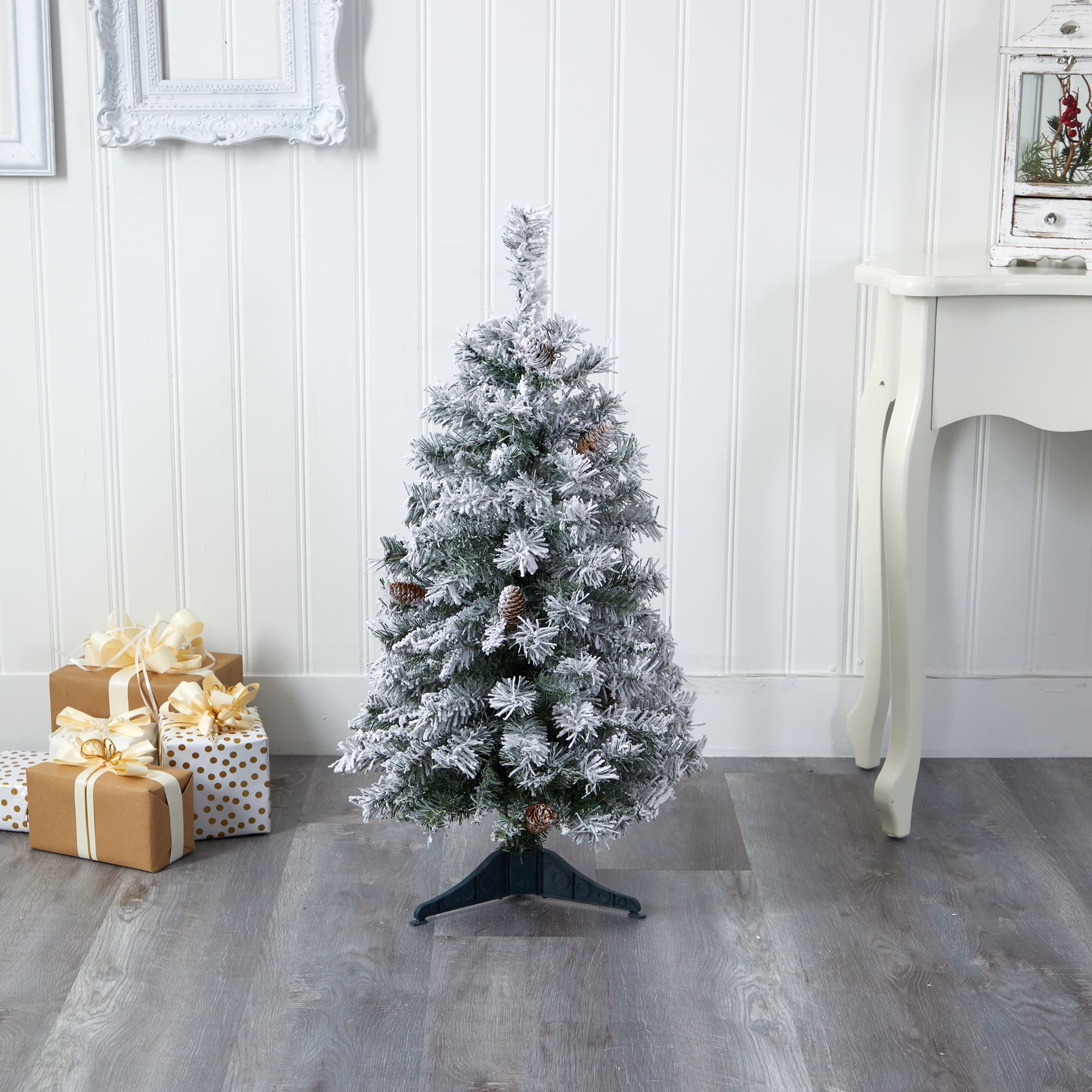 3ft. Unlit Flocked White River Mountain Pine & Pinecones Artificial Christmas Tree