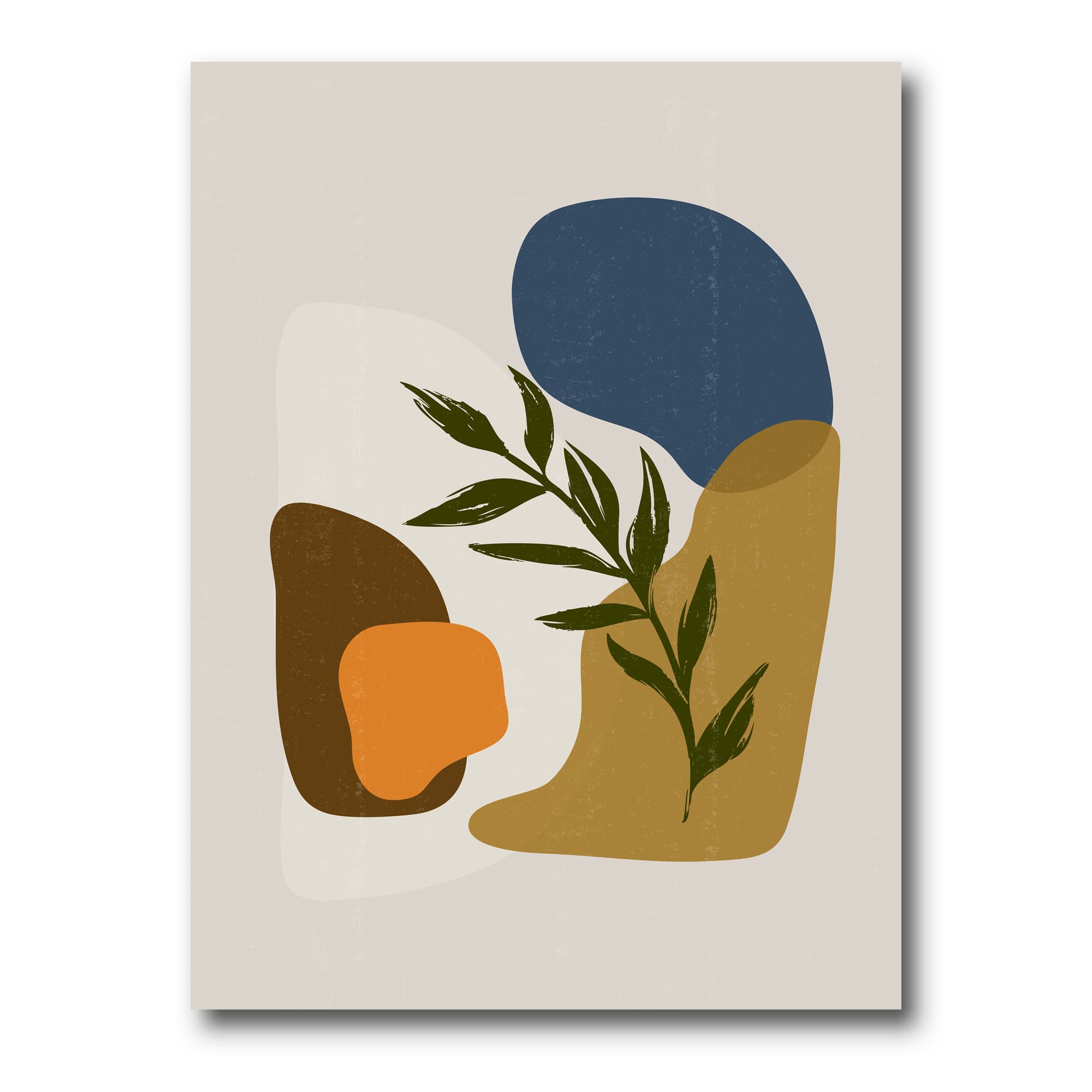 Designart - Botanical Minimalist Shapes With Green Leaf - Modern Canvas Wall Art Print