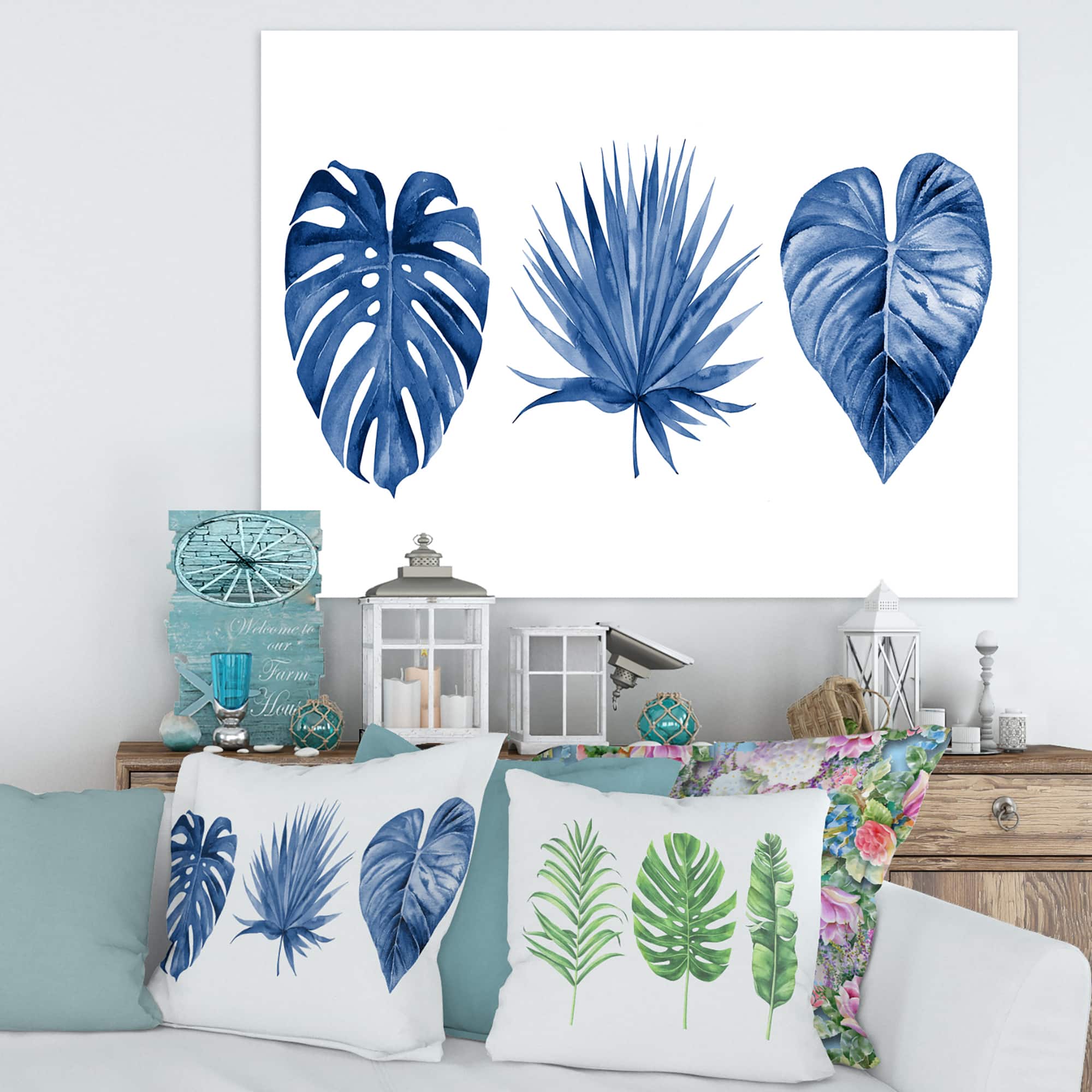 Designart - Classic Blue Tropical Leaves