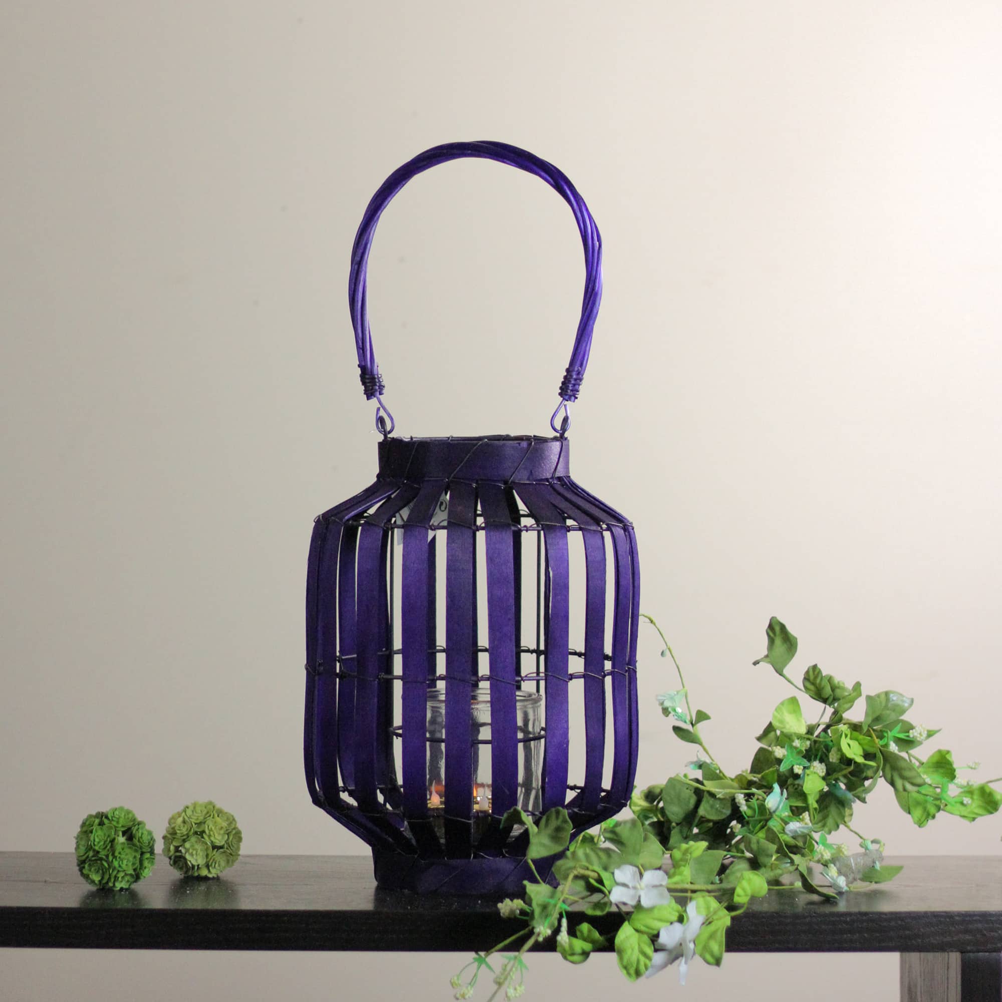 20" Tropicalia Tiki Bar Votive Candle Holder Lantern, Deep Purple