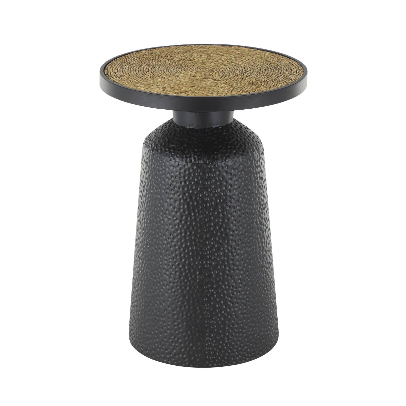 22.25" Black Metal Handmade Accent Table with Rope Tabletop