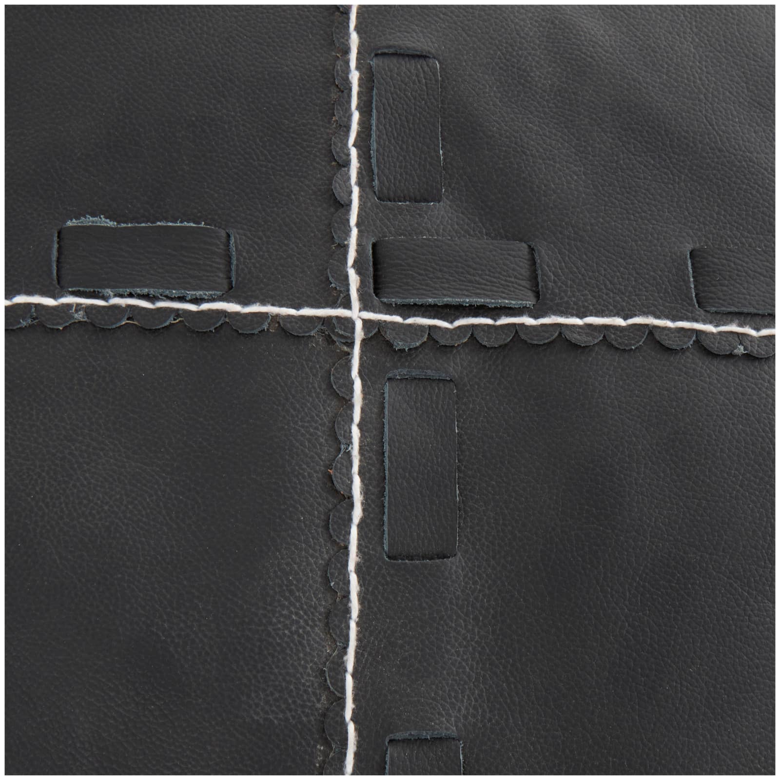 22" Leather Pouf with Woven Straps & Handles