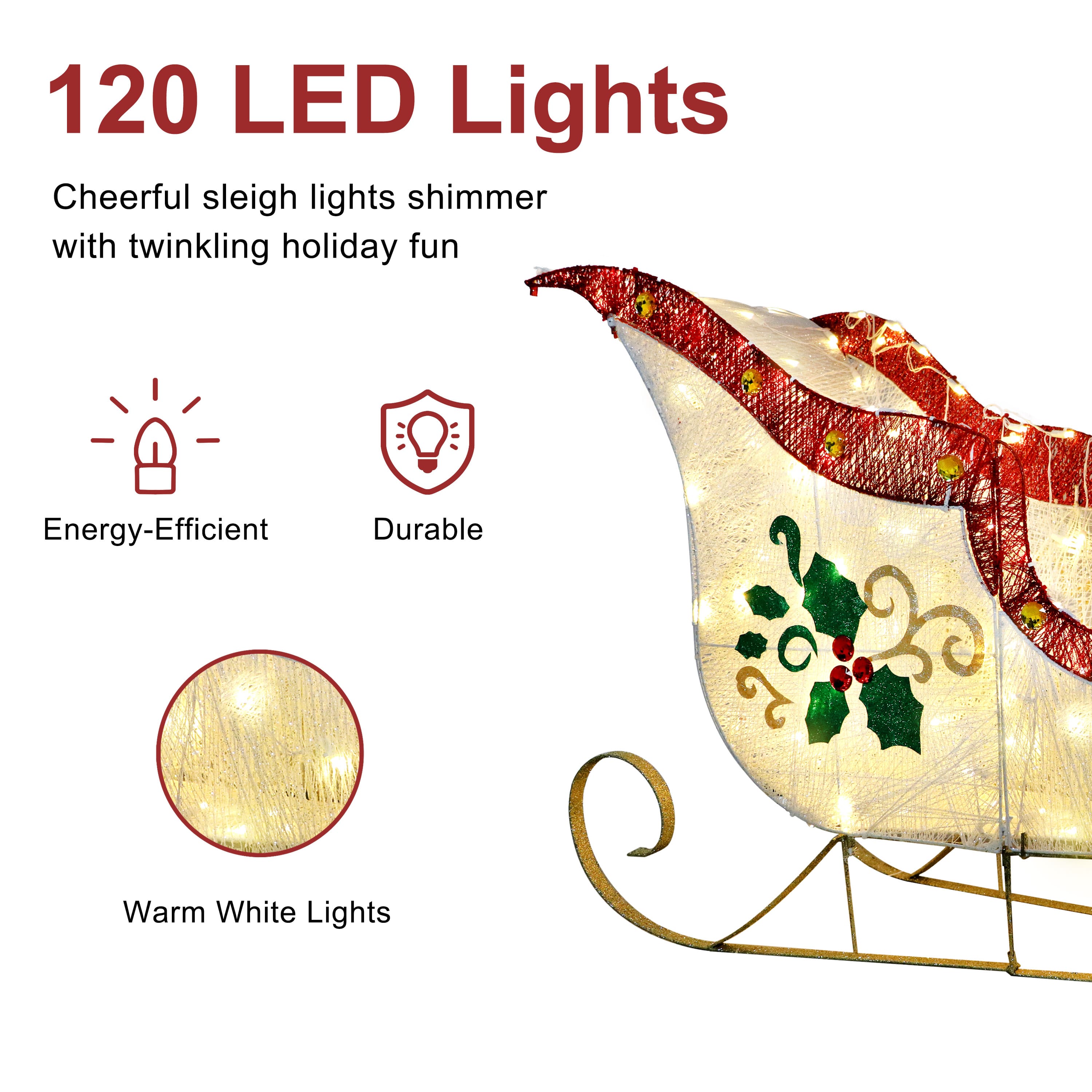 Puleo International 32" Pre-Lit Sleigh Christmas Holiday Décor with Warm White LED Lights