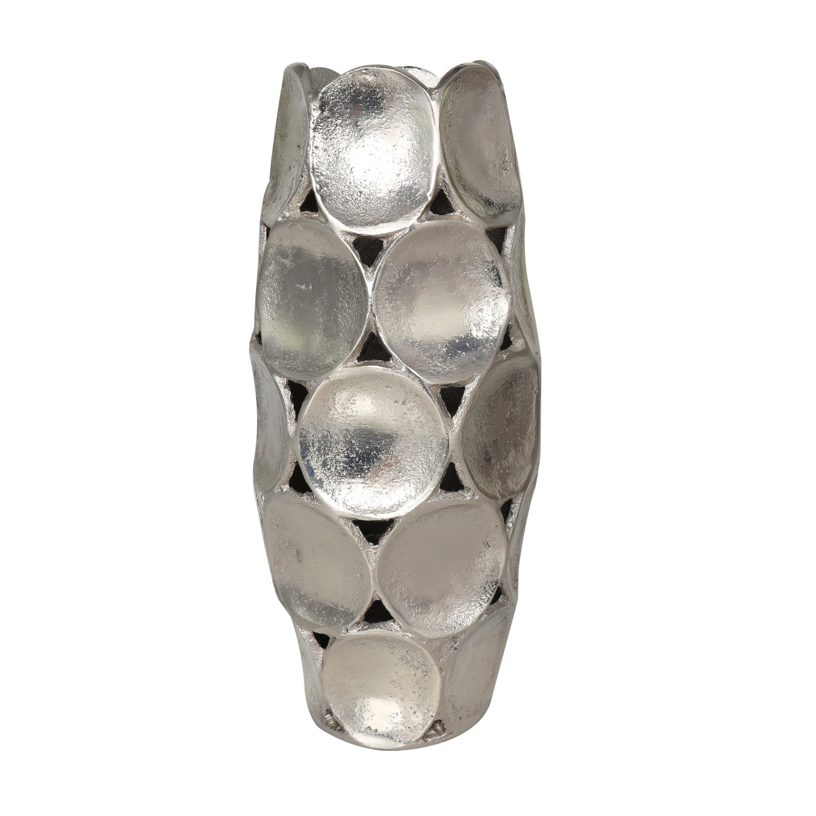 Silver Aluminum Geometric Open Framed Vase Set with Circular Plates