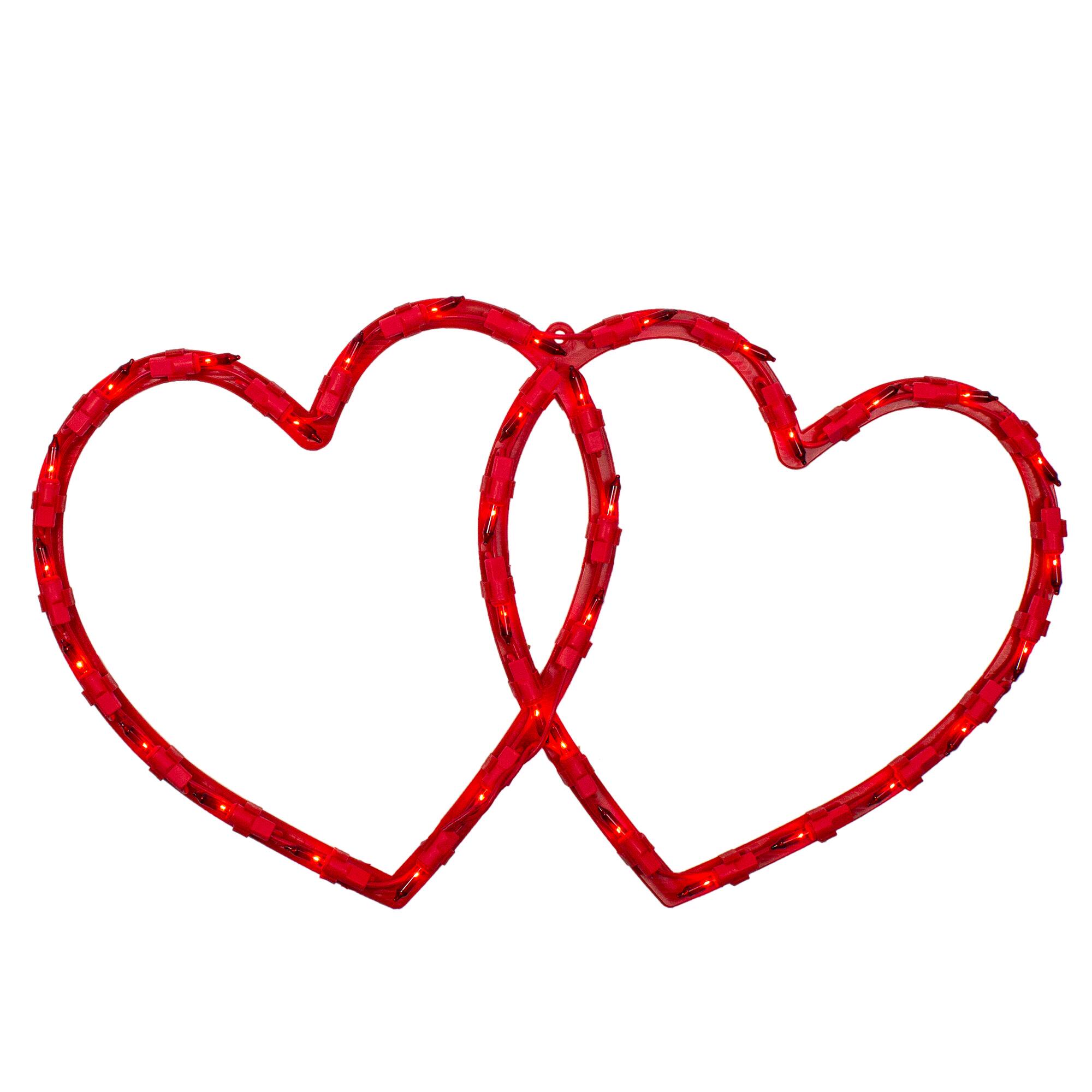 10" Lighted Red Double Heart Window Silhouette Decoration