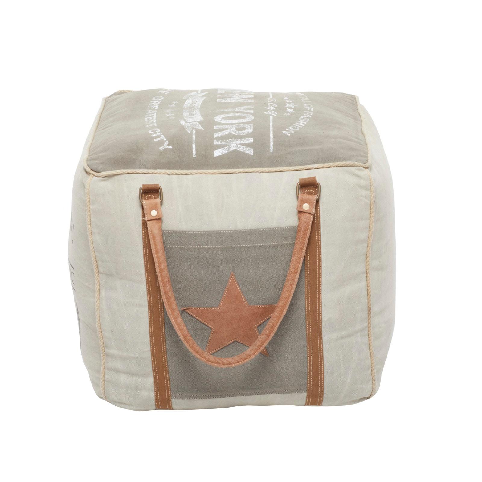 Grey Canvas Rustic Stool, 19" x 21" x 21"