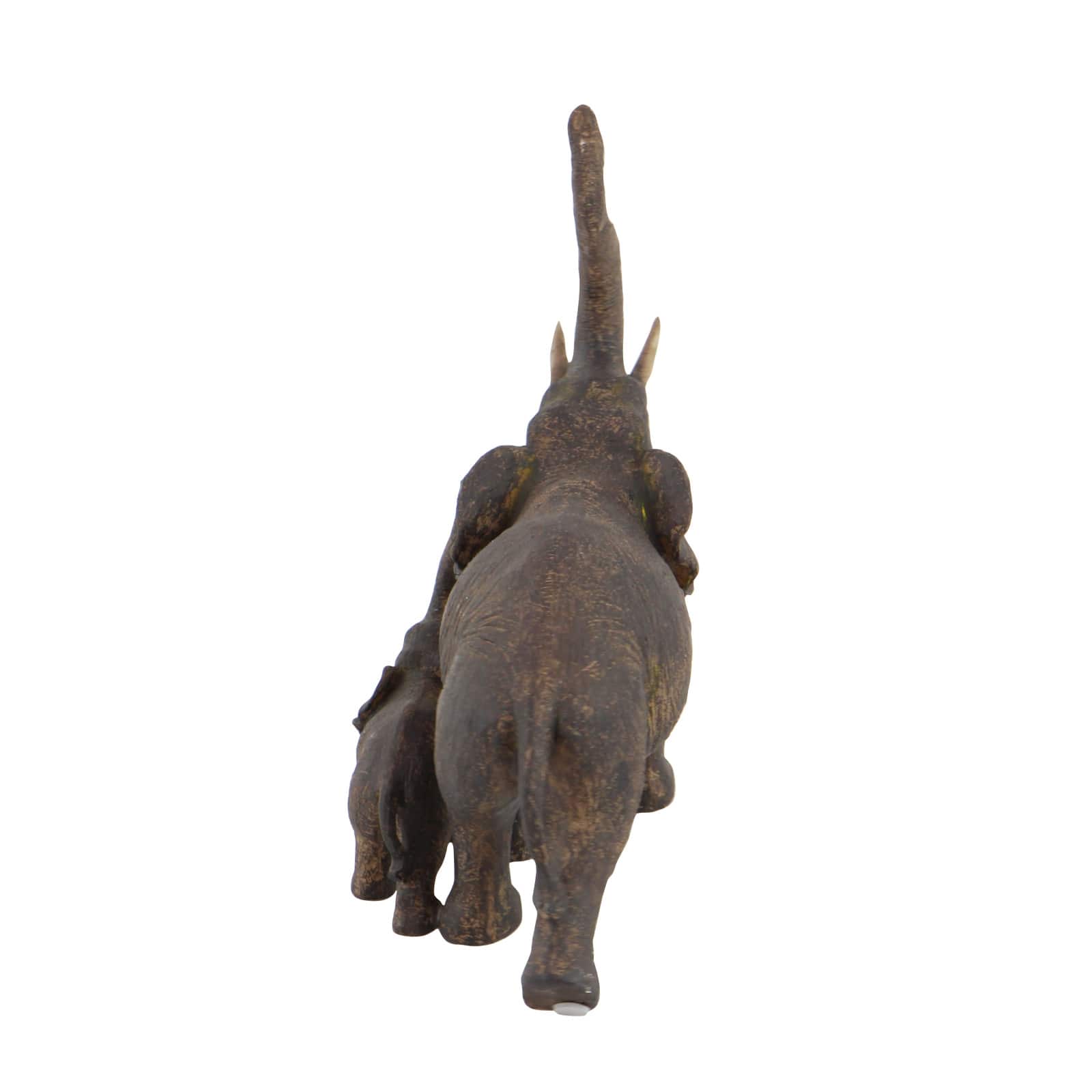 11" Brown Eclectic Polystone Elephants Sculpture