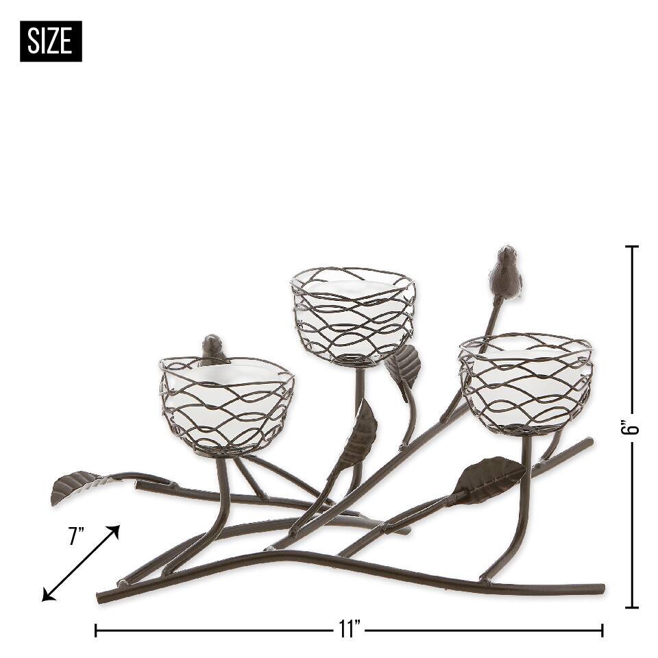 11" Triple Tealight Birdies Candle Holder