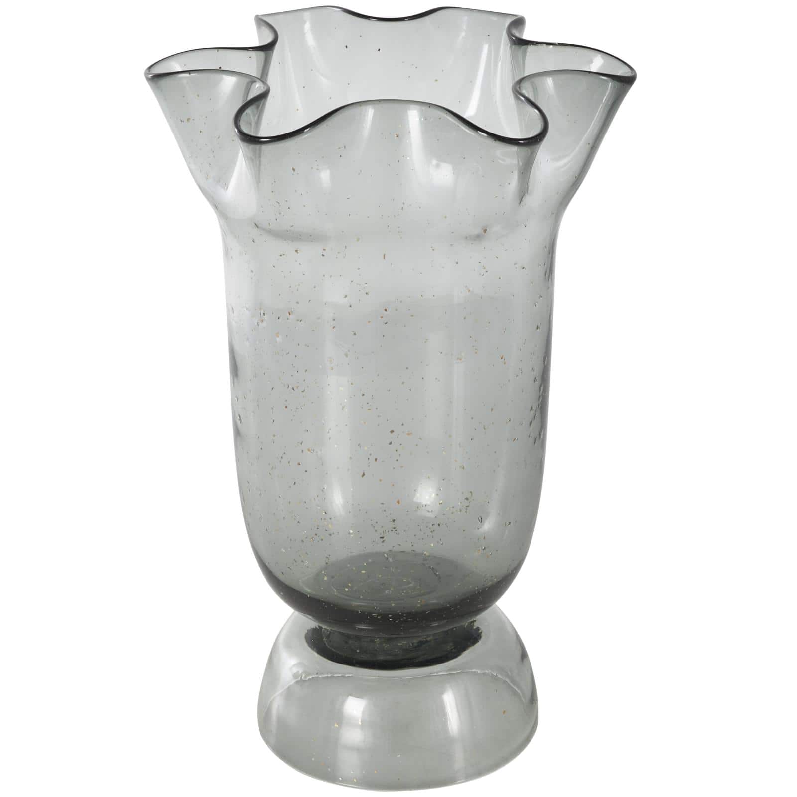 Black Glass Vase Set with Wavy Opening & Gold Speckles