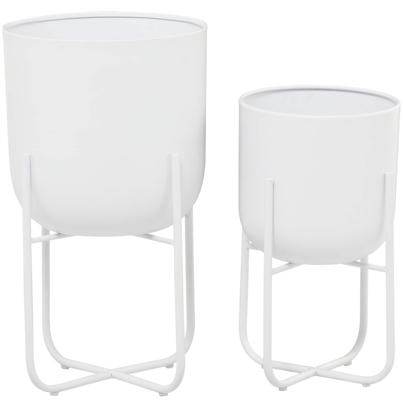 CosmoLiving by Cosmopolitan White Metal Planter with Removable Stand Set, 17" & 13"