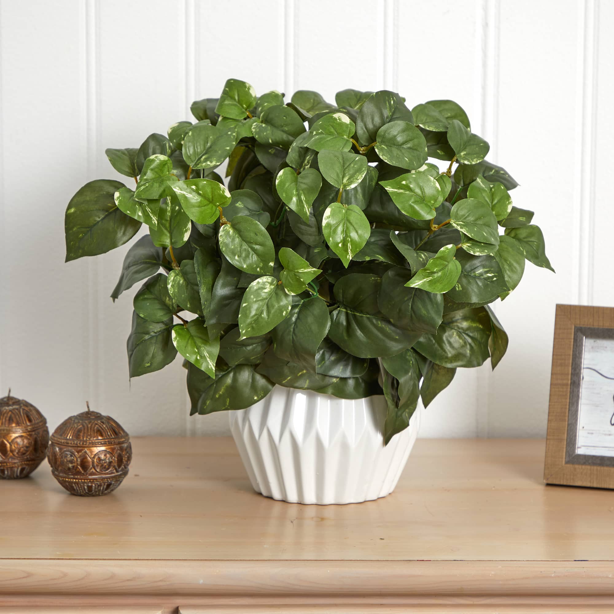 16in. Pothos Plant in White Ceramic Vase
