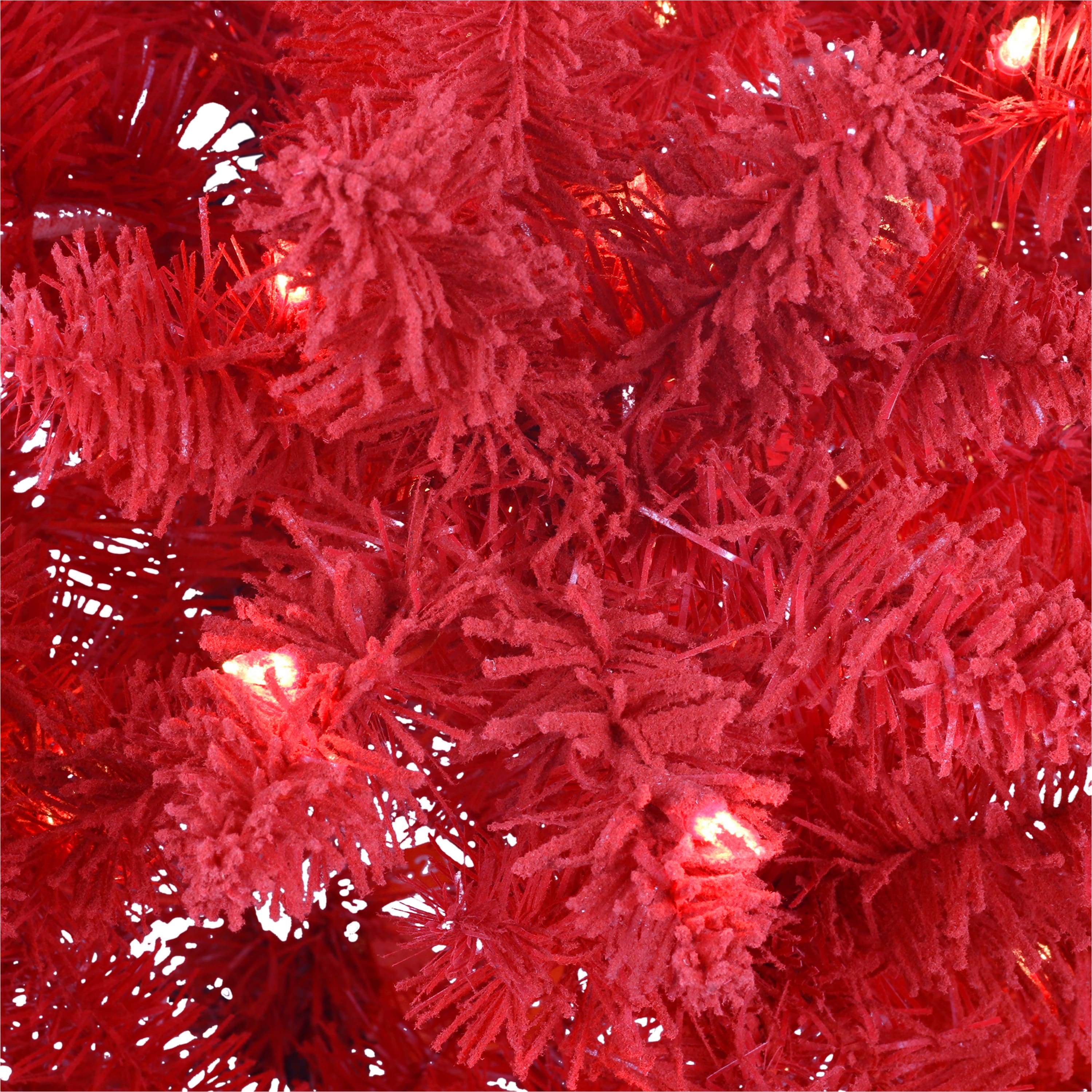 6.5ft. Pre-Lit Flocked Fashion Red Artificial Christmas Tree, Clear LED Lights