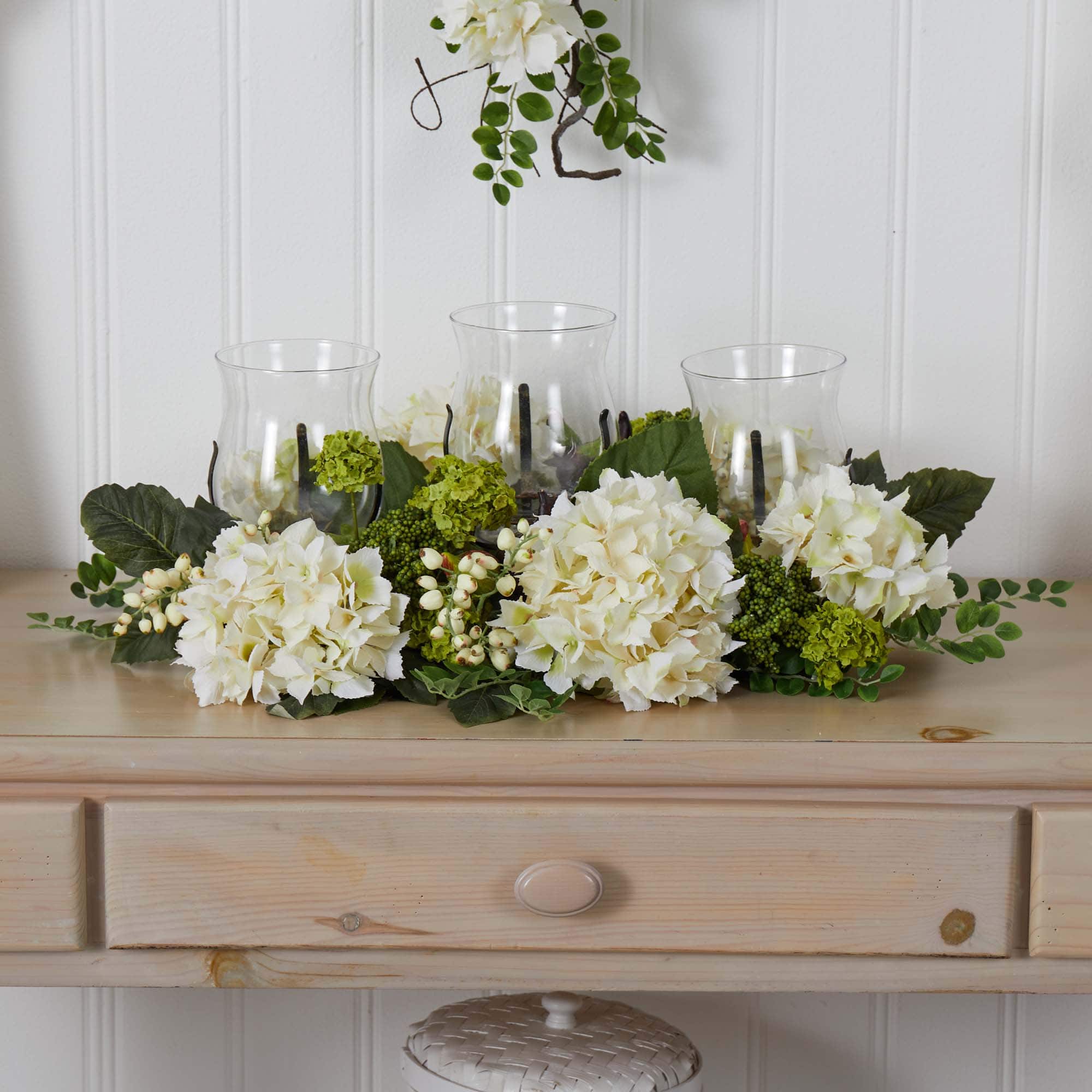 9.5" Snowball Hydrangea Triple Candelabrum