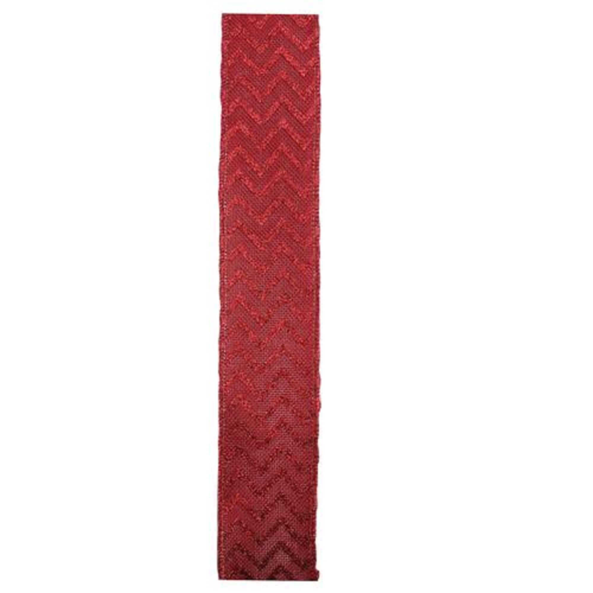 Wine Red Glitter Chevron Wired Christmas Craft Ribbon 2.5" x 10 Yards