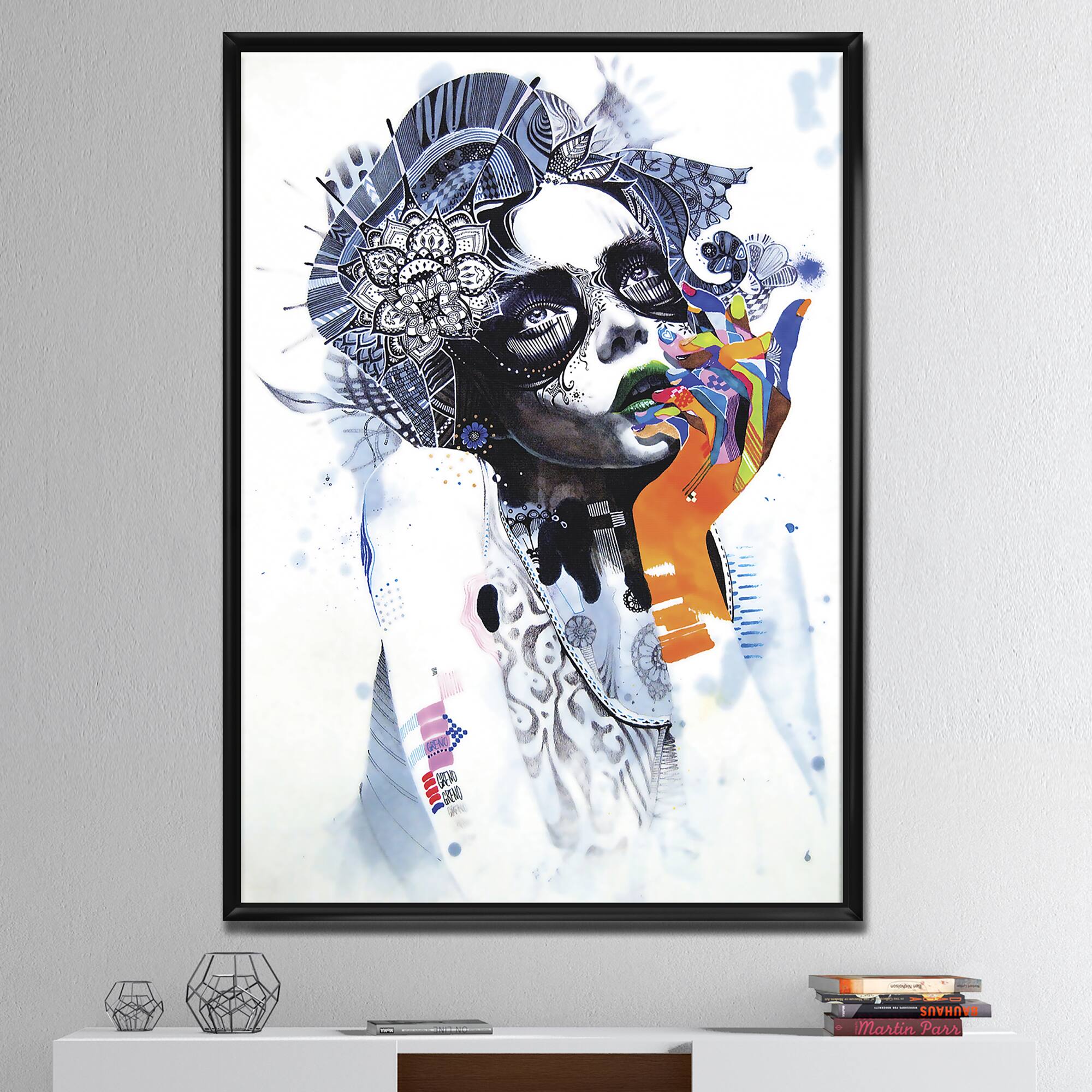 Designart - Beautiful Urban Dreaming Girl - Modern & Contemporary Gallery-wrapped Canvas in Black Frame