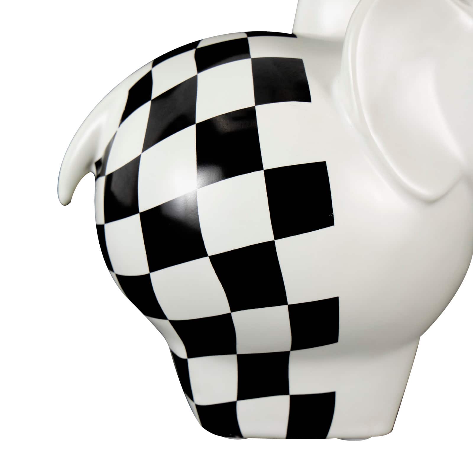 White Ceramic Elephant Sculpture with Checkered Pattern Set