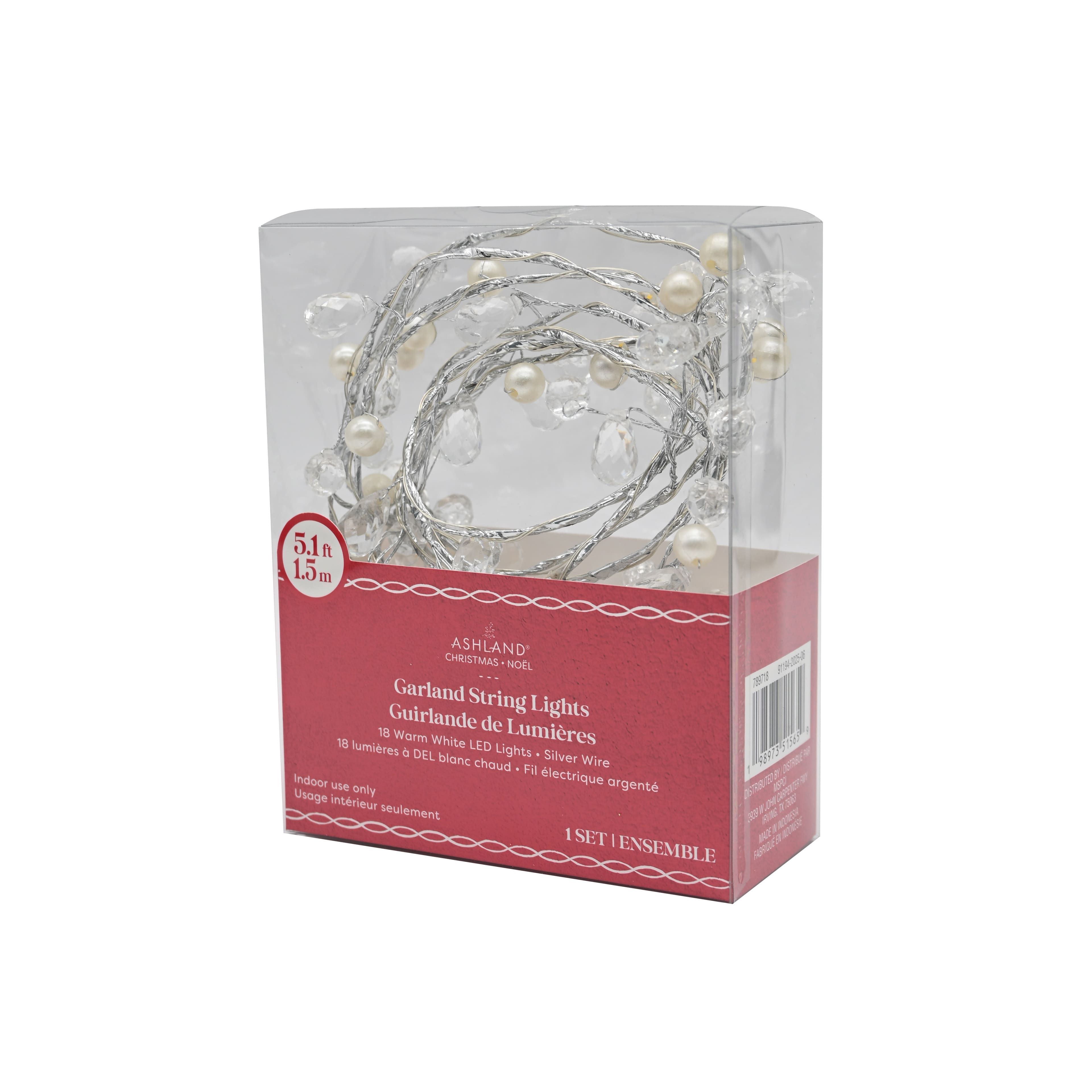 18ct. Warm White LED Silver & Pearl Berry Garland String Lights on Brown Wire by Ashland®