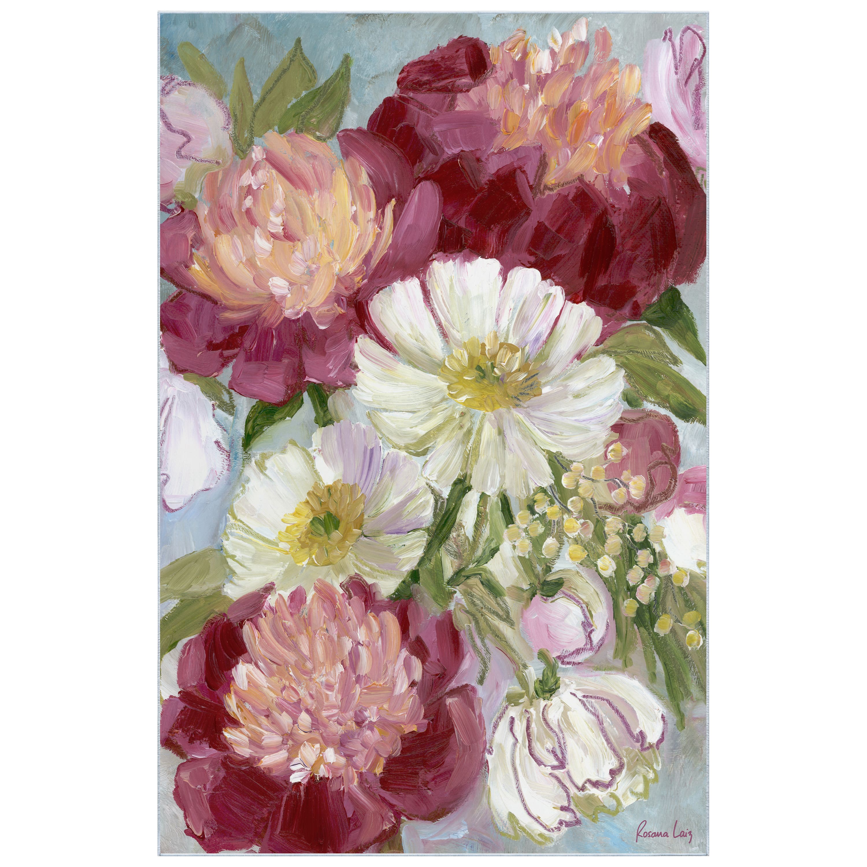 Empire Art Direct 5ft. x 7.5ft. Eleanora painterly florals I Tapis D’Art Washable Area Rug