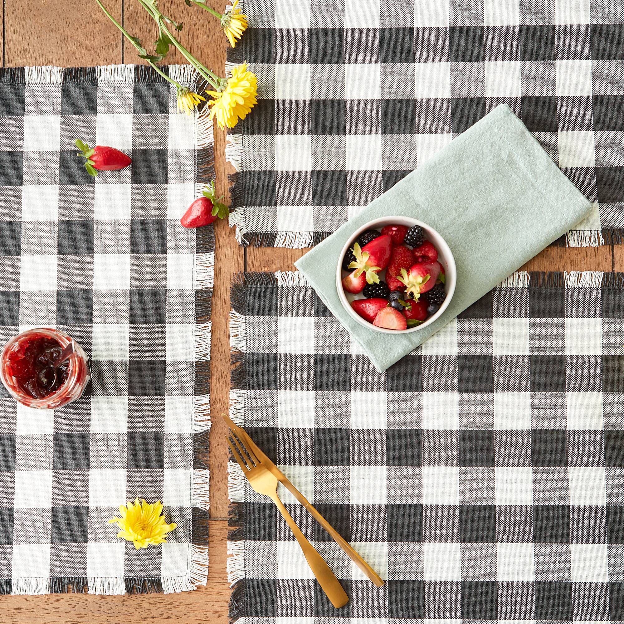 DII® Heavyweight Check Fringed Cotton Placemats, 6ct.