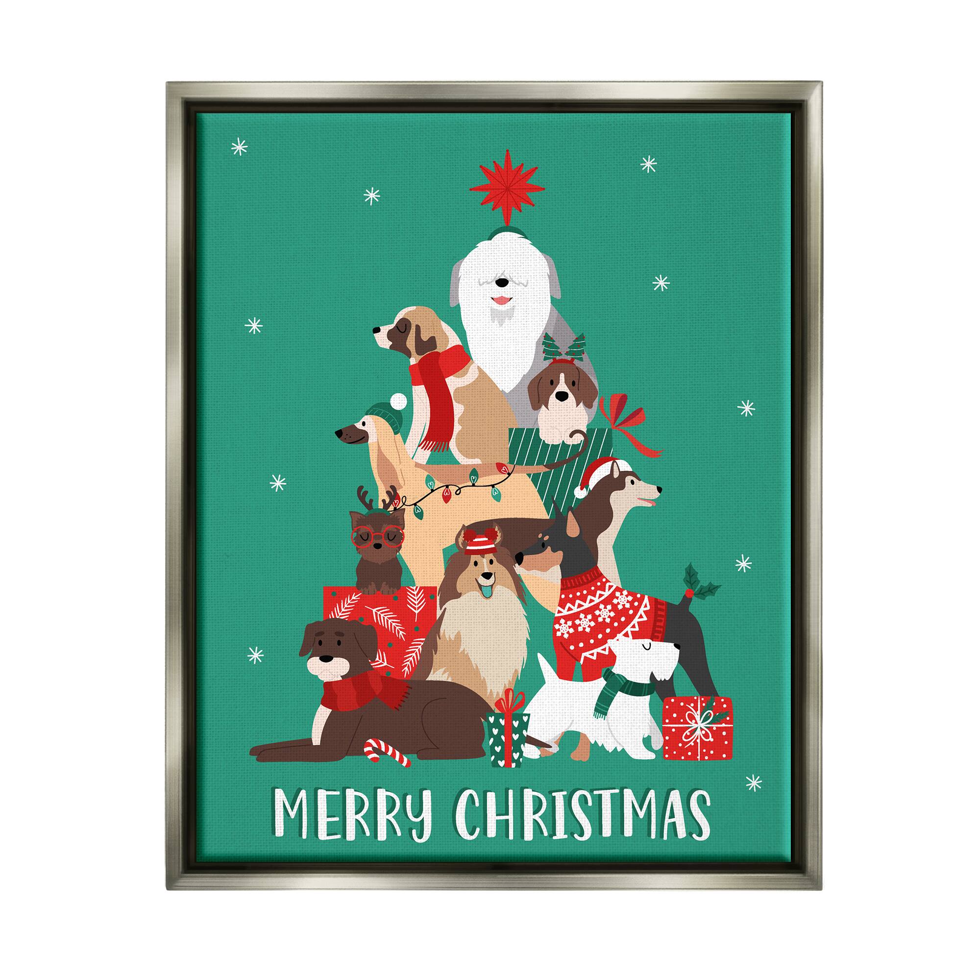 Stupell Industries Merry Christmas Happy Dog Gifts Framed Floater Canvas Wall Art