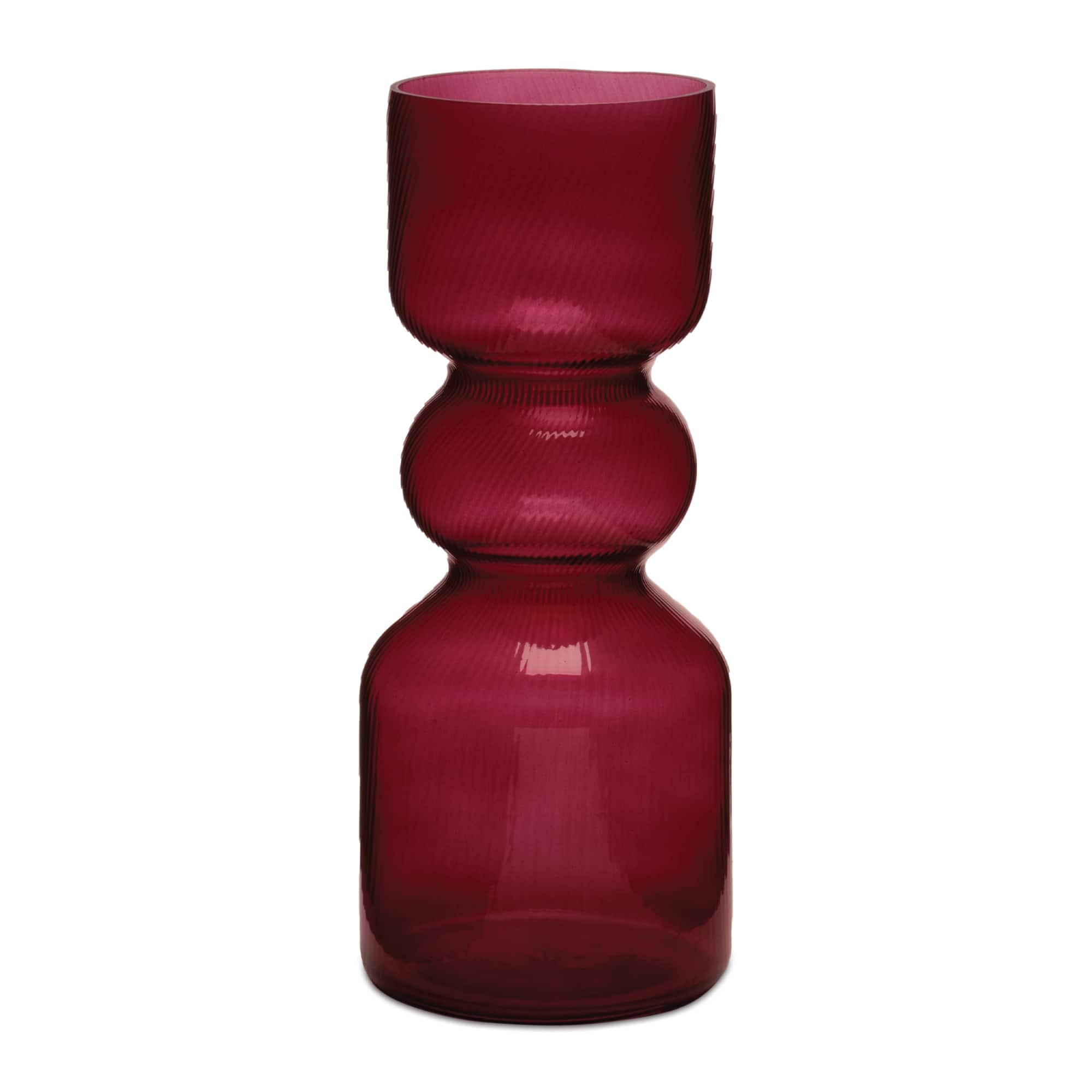 Melrose Red Ribbed Glass Vases, 2ct.