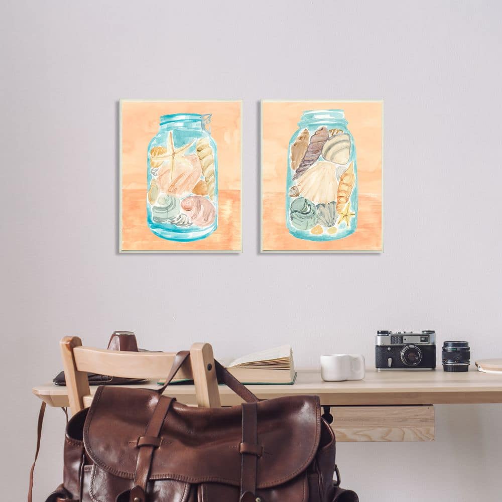 Stupell Industries Beach Shells In Jar Blue Orange Painting,10" x 15"