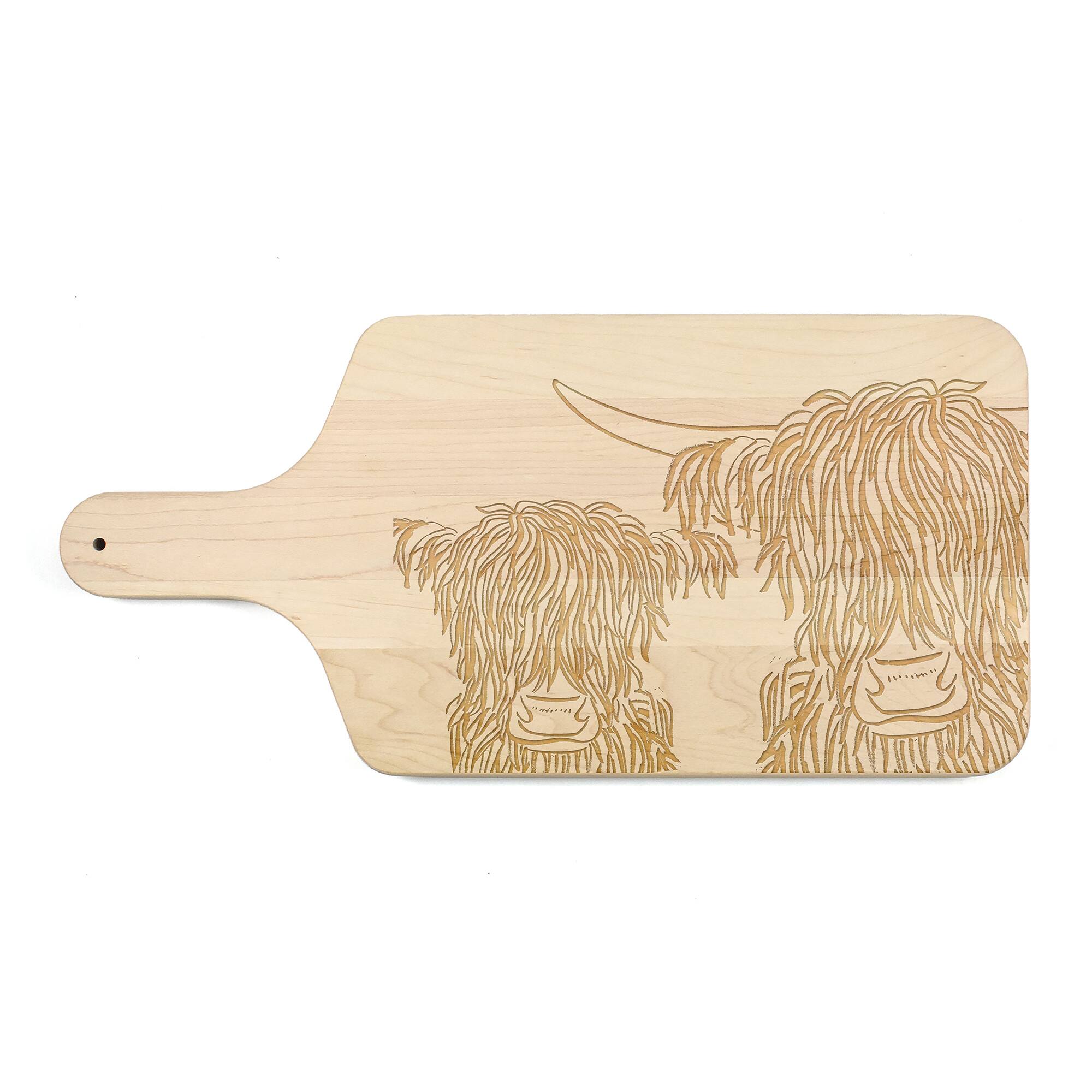 17" Wash Up Cow Sketch Maple Paddle Cutting Board